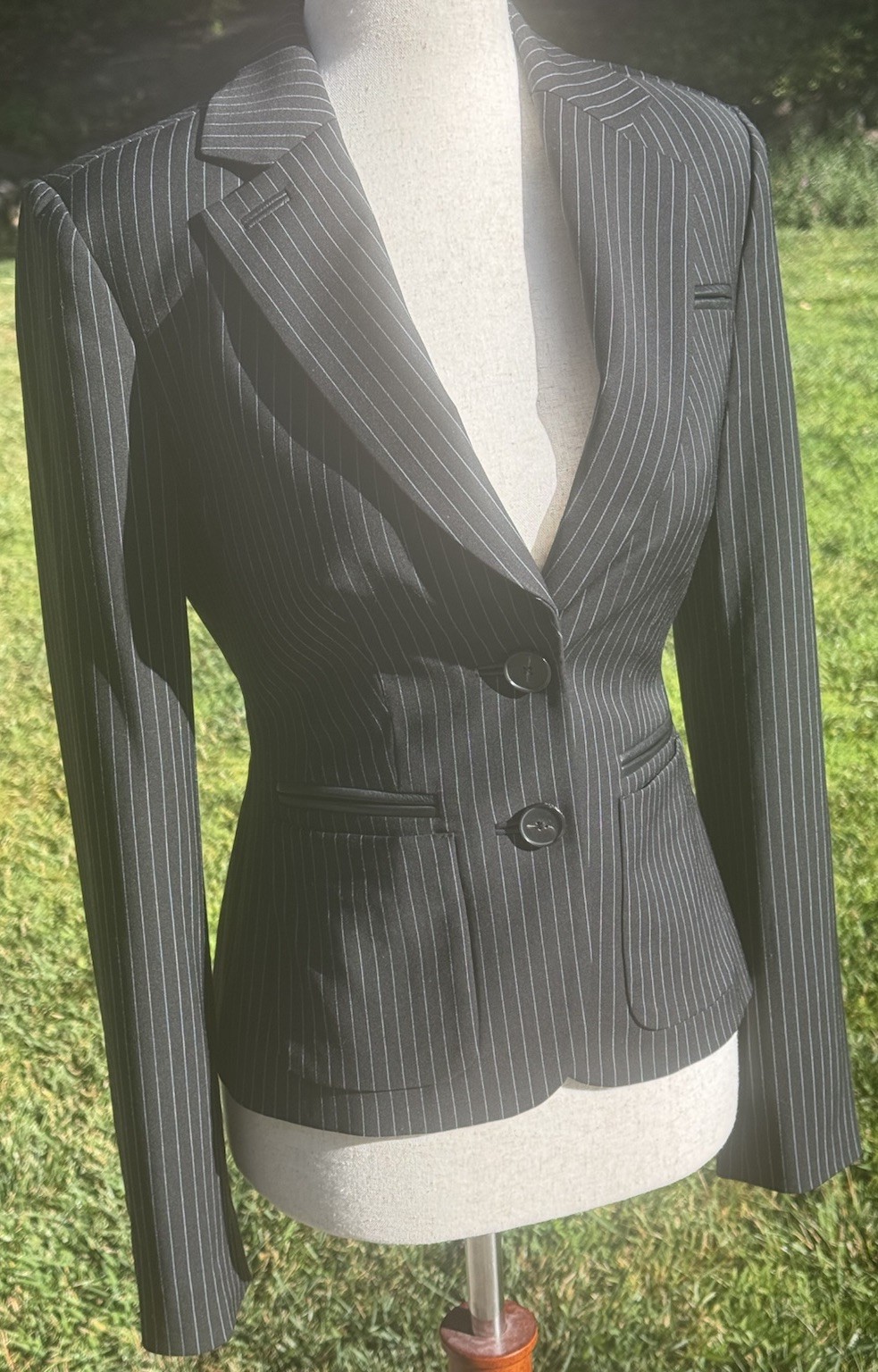 Vintage Rock & Republic Wool Silk Pinstripe Fitted Blazer 00P Y2K Rocker Chic