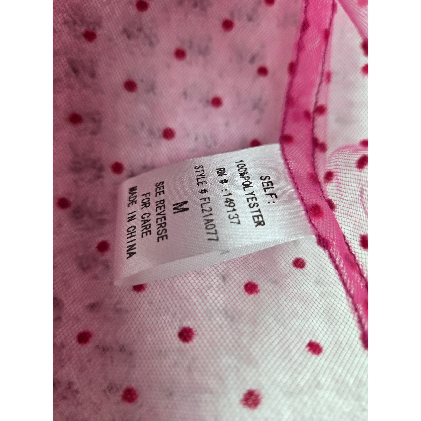 Hot Pink Sheer Mesh Polka Dot Ruffle Button Down Blouse M Medium Barbiecore