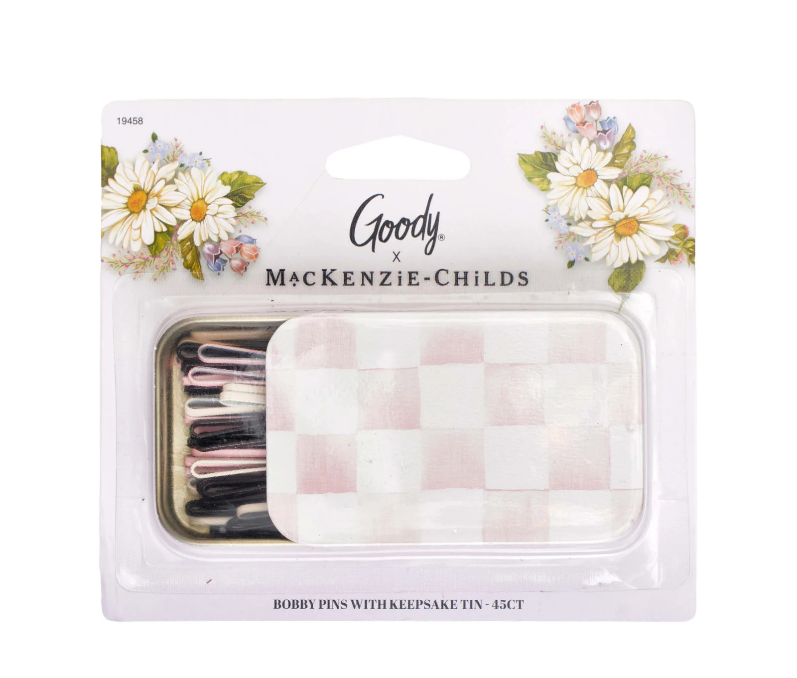 Goody x MacKenzie-Childs Pink Courtly Check Bobby Pins 45Ct Keepsake Tin Set