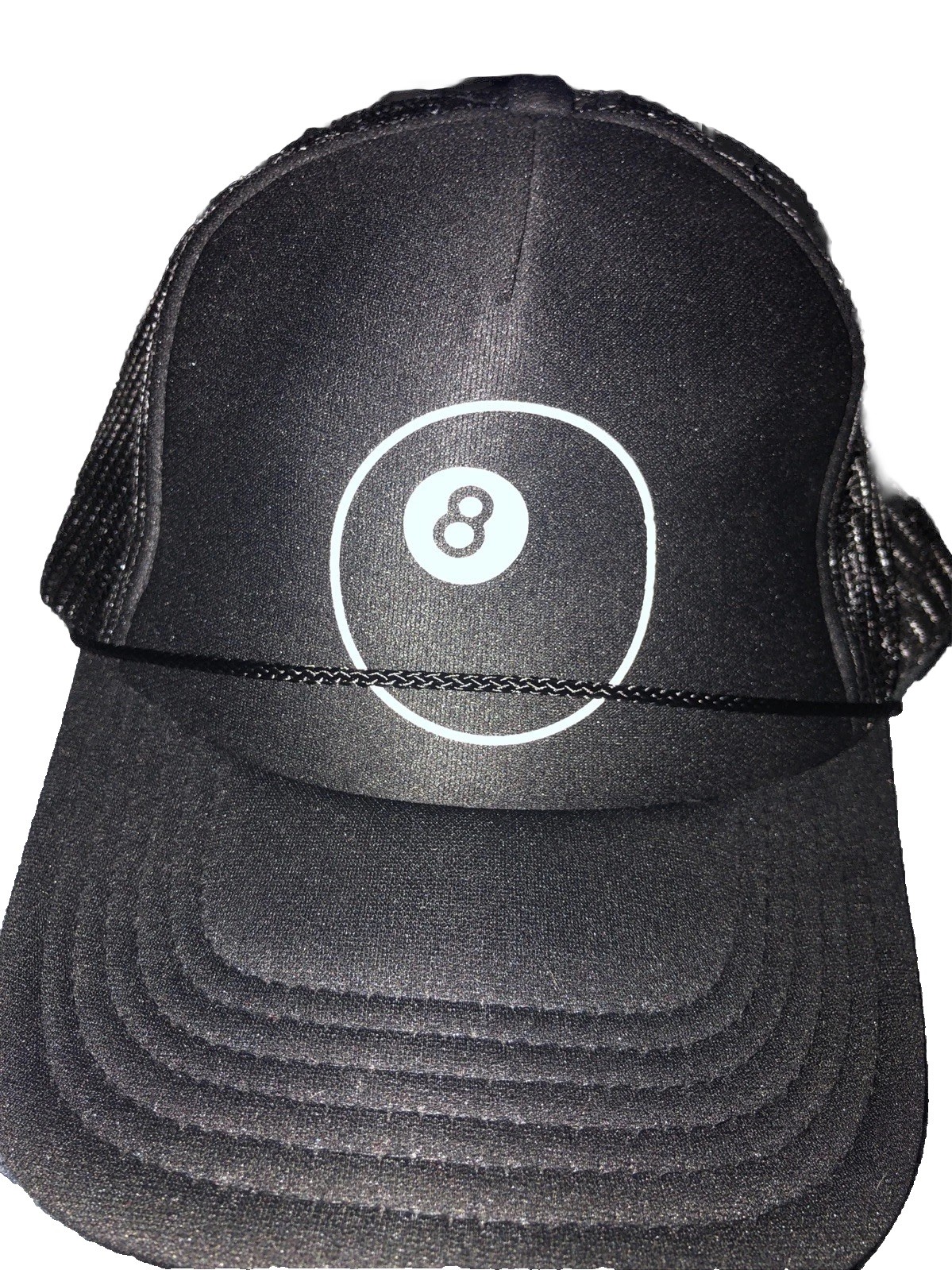 8 Ball Black Men’s Trucker Hat. Adjustable Back. Made By OTTO