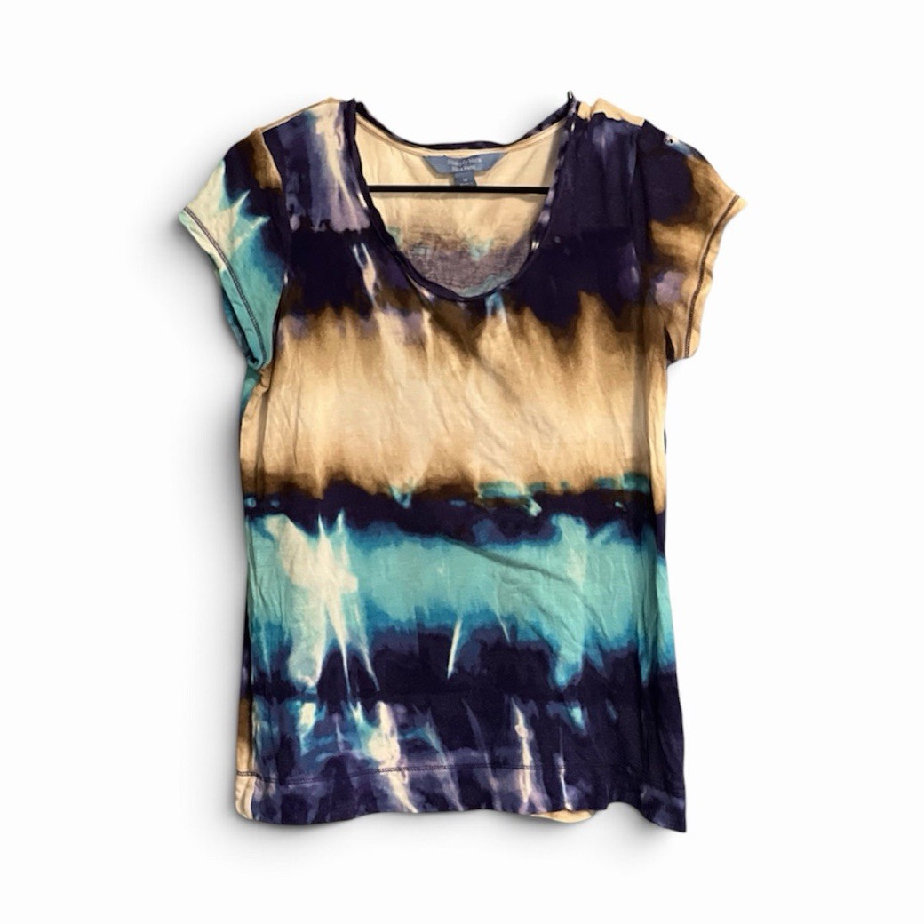 Simply Vera Vera Wang Blue Beige Knit V-Neck Cap Sleeve Tie-Dye Tee Size M