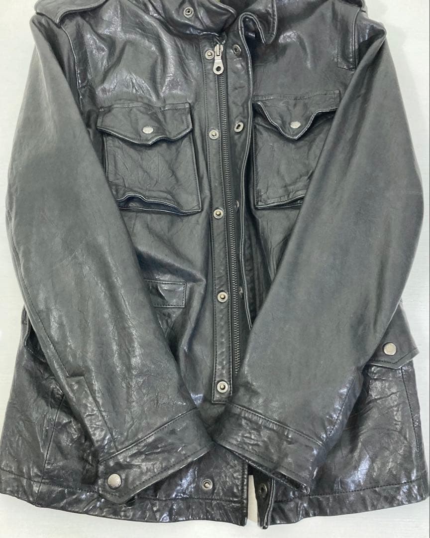 AVIREX VARSITY Leather Jacket Blouson Coat Men Size L Black Genuine