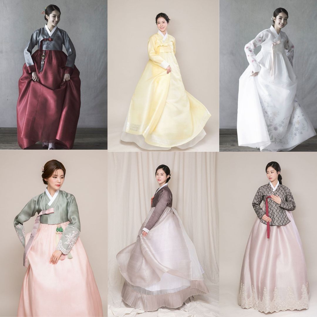 Korean Traditional Dress Hanbok Set-Ivory Jacket & Orange Skirt Bag & Petticoat
