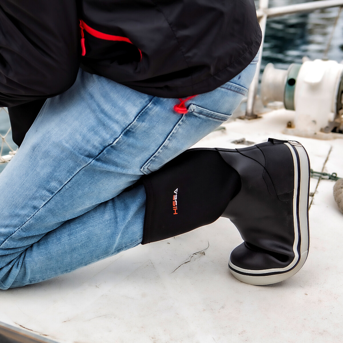 HISEA Men Mid-Calf Fishing Deck Boots Waterproof Non-Slip Gardening Rain Boots