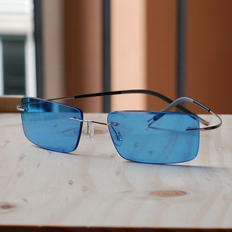Titanium Lightweight blue Sunglasses Hingeless mens Rimless blue lens sunglasses