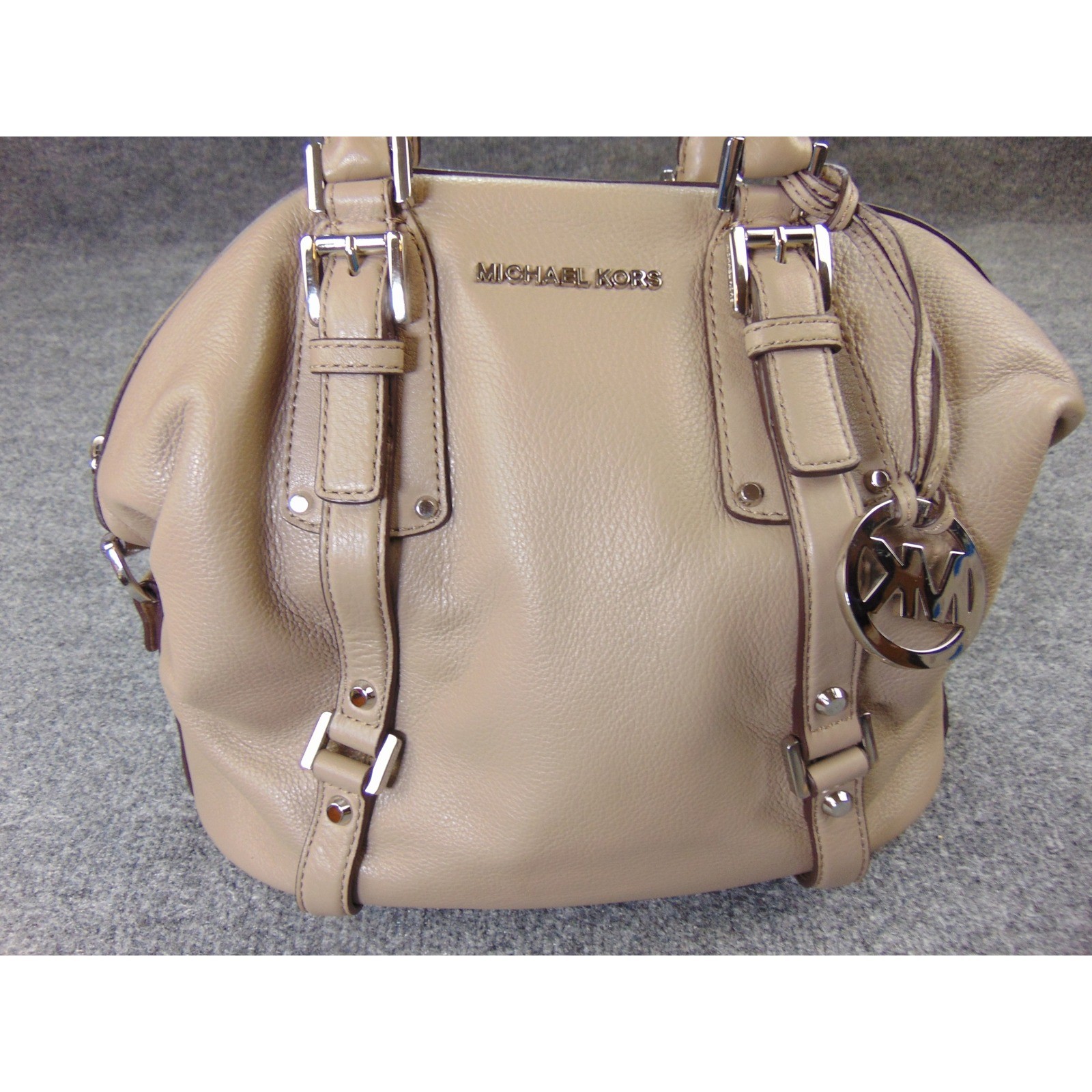 Michael Kors Bedford Satchel Tan Solid Leather Buckle Accent Handbag Purse