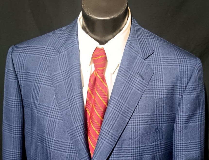 David August Blue Plaid Sport Coat Dual Vents Surgeon Cuffs 44XL