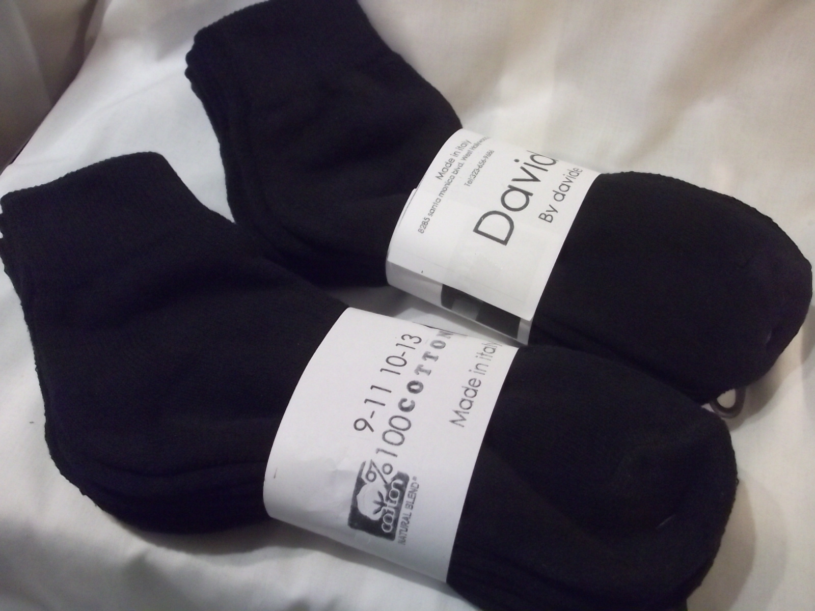 Davido Mens socks ankle/quarter made in Italy 100% cotton 6 pairs black 10-13