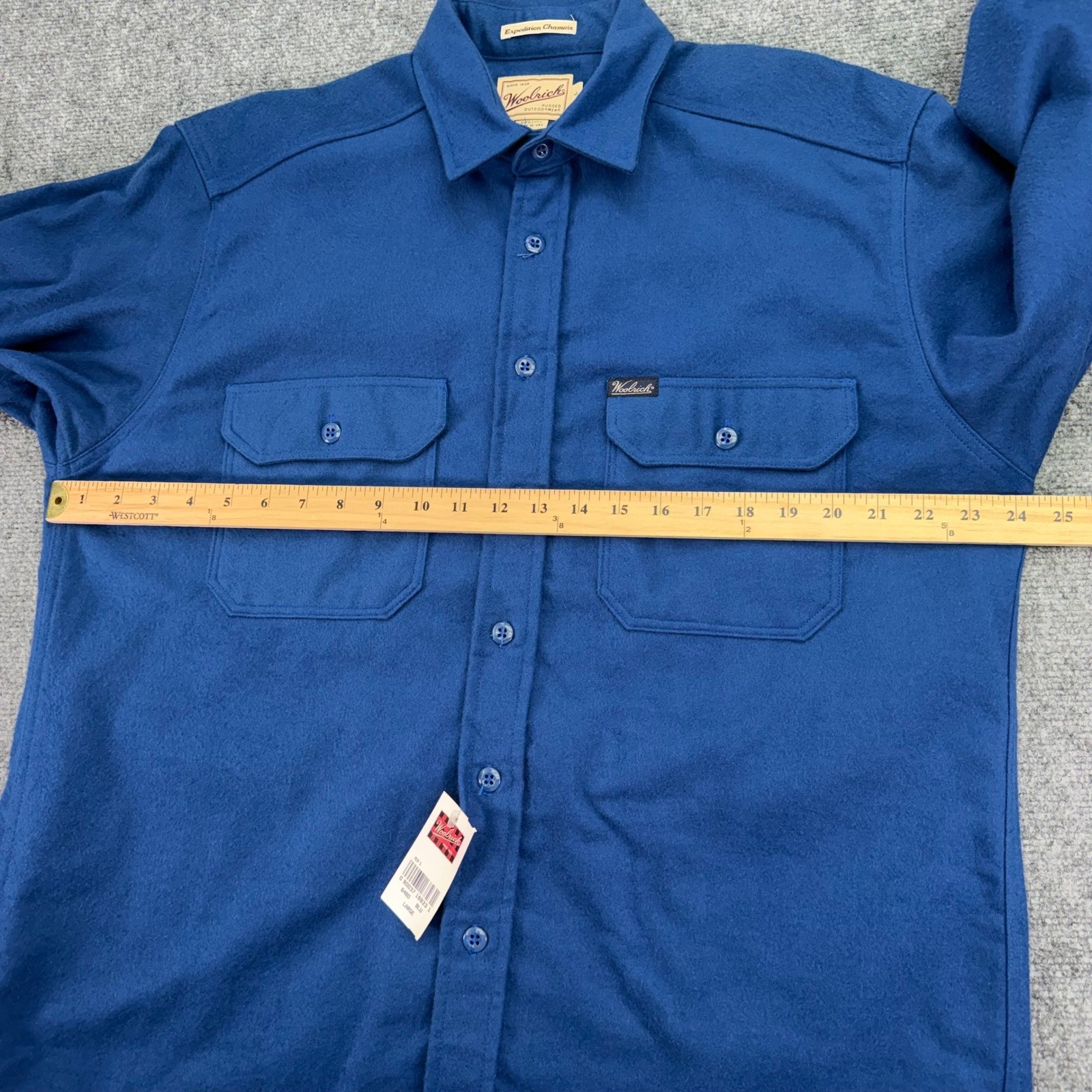 Woolrich Shirt Mens Large Blue Expedition Chamois Cotton Button Up USA Made NEW