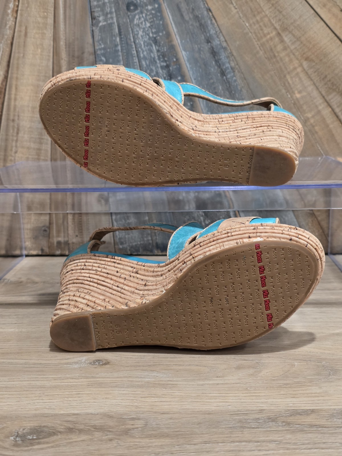 Miz Mooz Kenya Turquoise Leather Cork Wedge Sandals Women’s 6.5