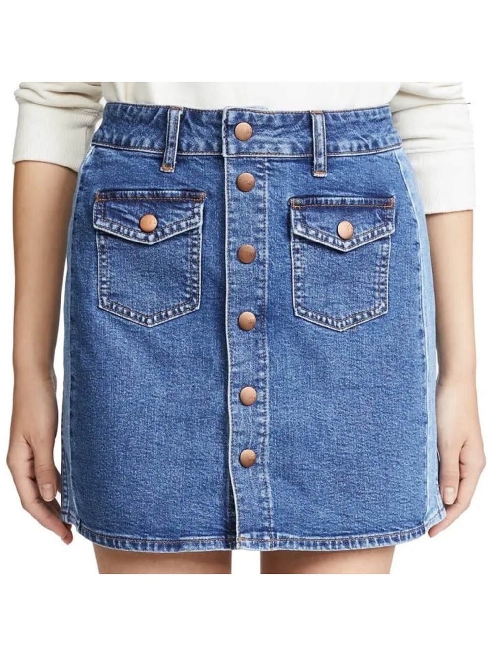 Madewell Two-Toned Blue Button-Front Denim Mini Skirt
