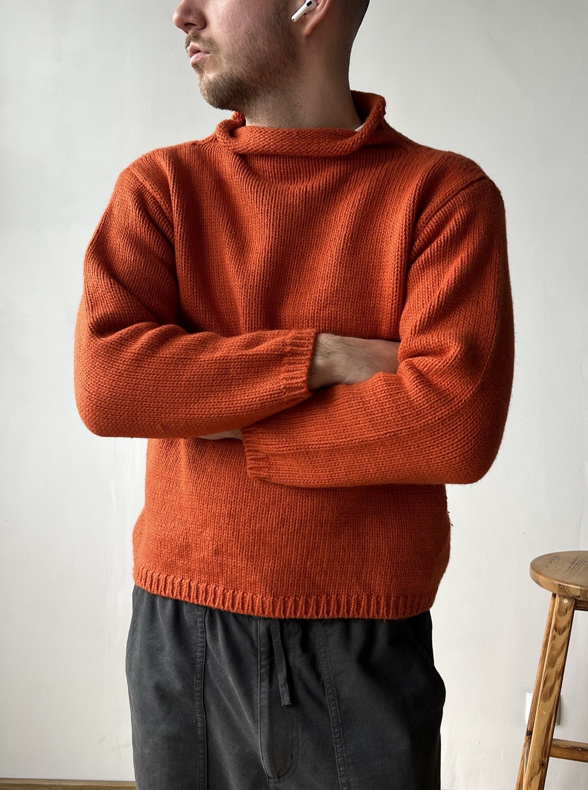Le Tricoteur Guernsey Style Orange Wool Sweater size S Italy