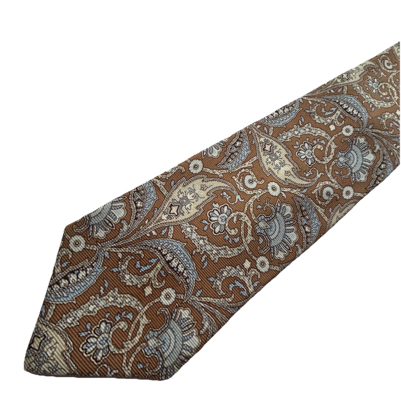 Brooks Brothers Makers Tie Brown Blue Tan Paisley Italian Silk 3.75” X 60” EUC