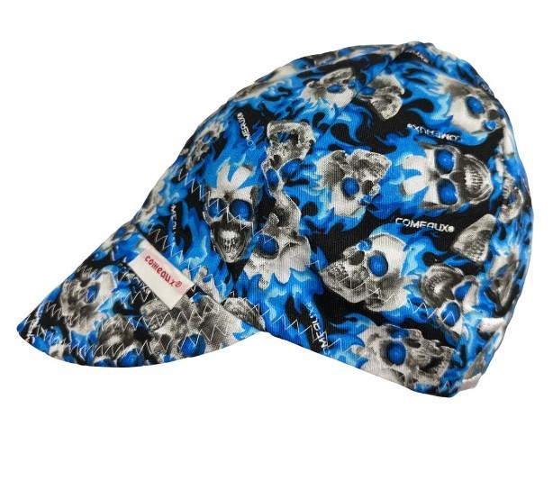 NEW Item Blue Skull Welding Welders Hat Comeaux Caps Reversible Fitted