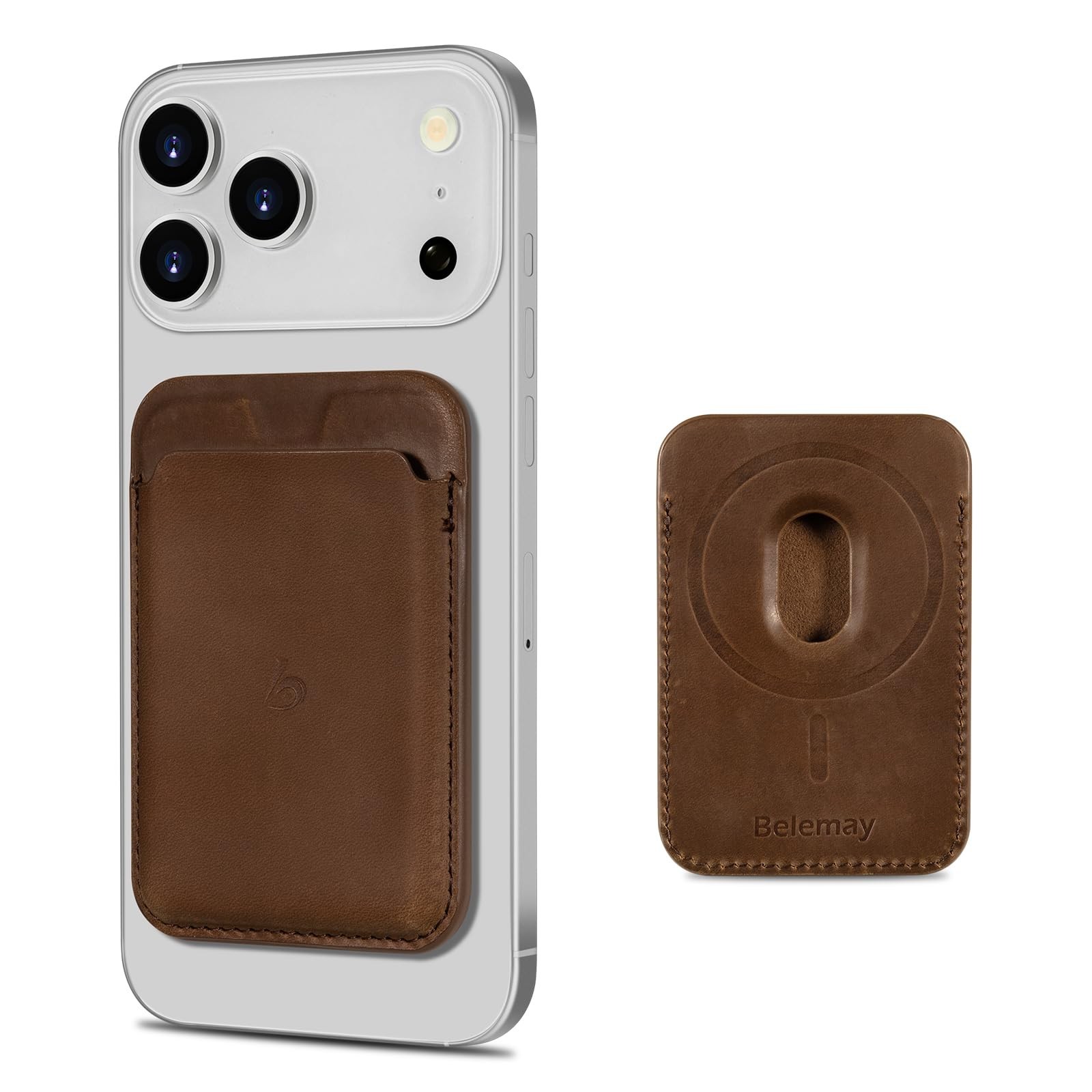 Slim Minimalist Leather Wallet for MagSafe, Magnetic Card Holder, Quick Access,