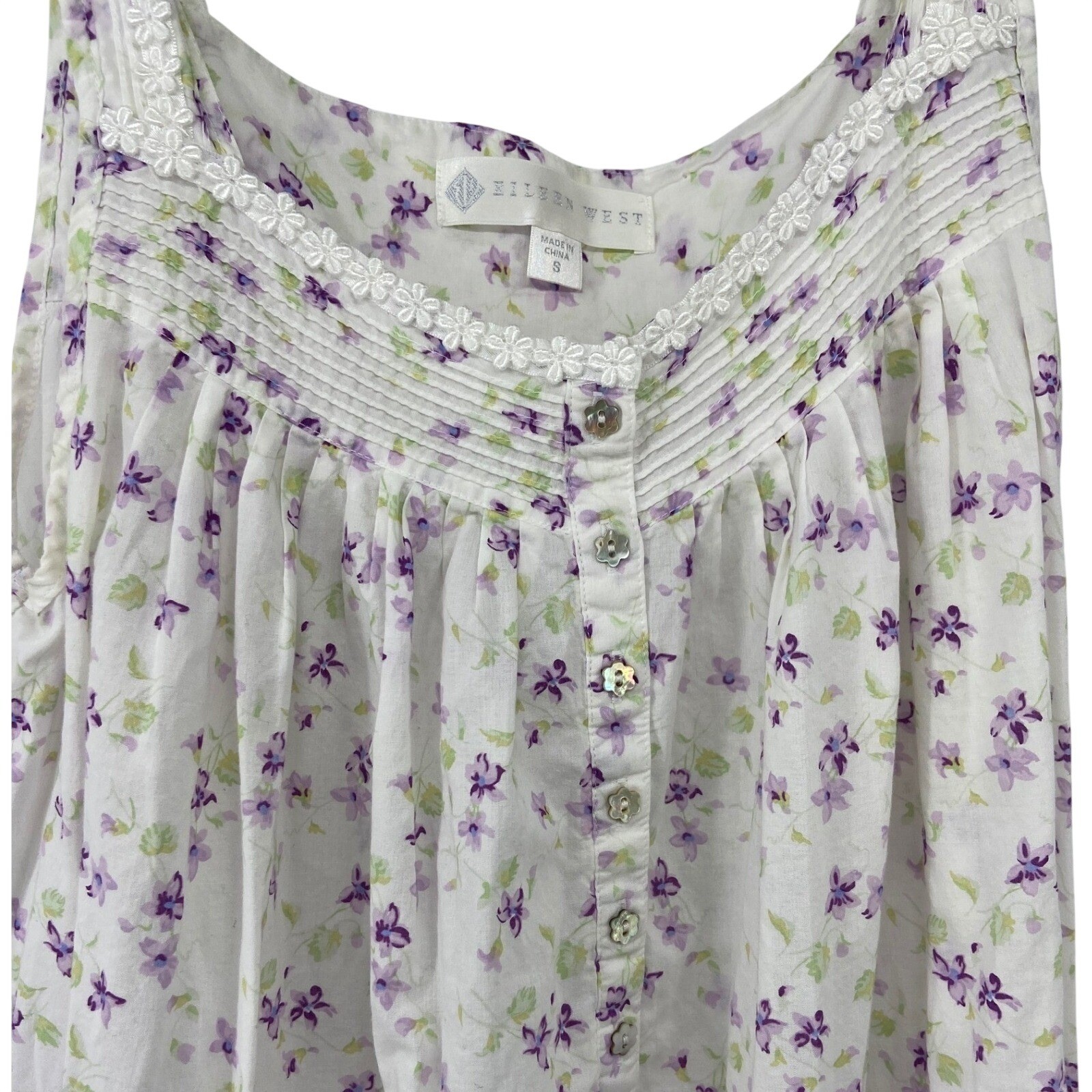 Eileen West Nightgown Women Small Purple Ditsy Floral Cottagecore Cotton Long