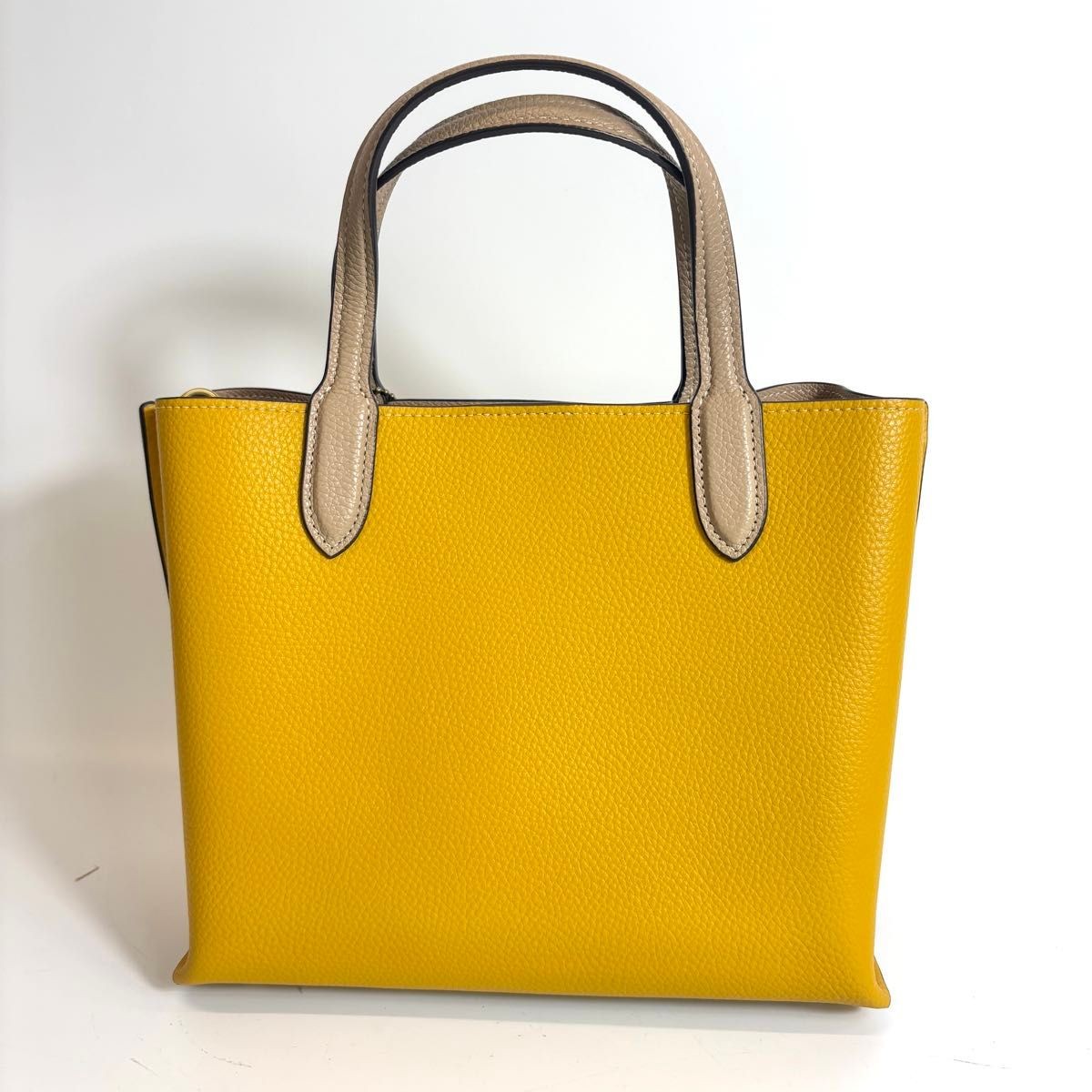 COACH Willow Tote 24 2WAY Handbag Pebbled Leather Mustard Yellow/Beige 24x20x11