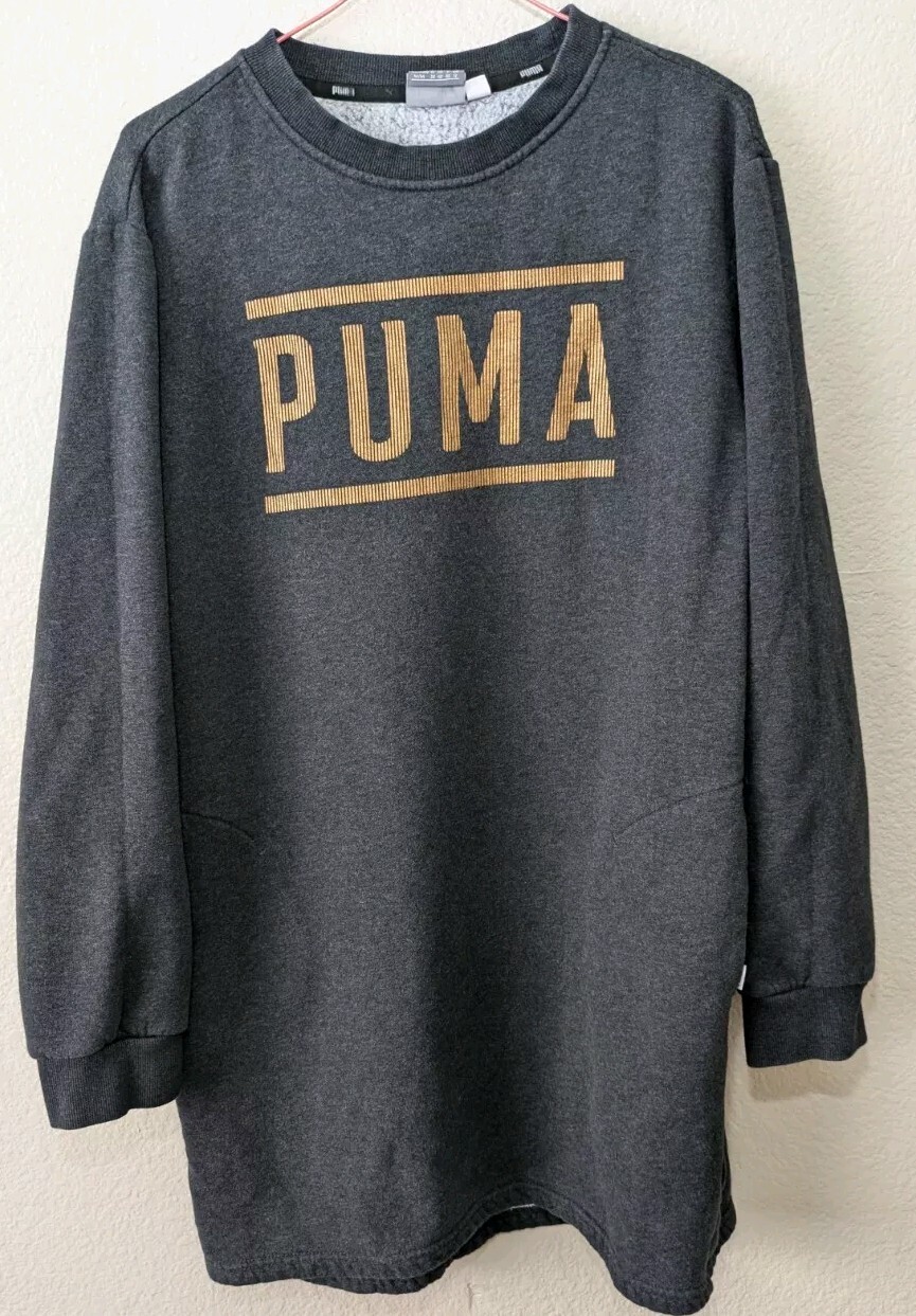 Puma Dress Women M Sweater DRESS FLEECE Gray/Bronze [851868-07] Long Sleeve