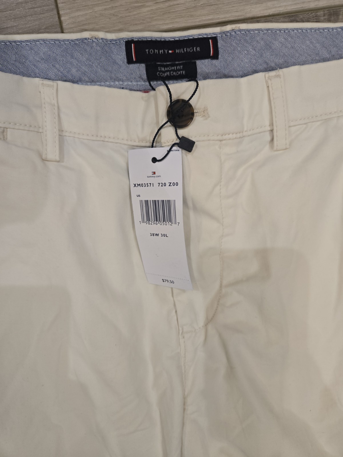 Tommy Hilfiger THFlex Men’s Light Beige Ivory Chino Pants 38/30 Straight NWT