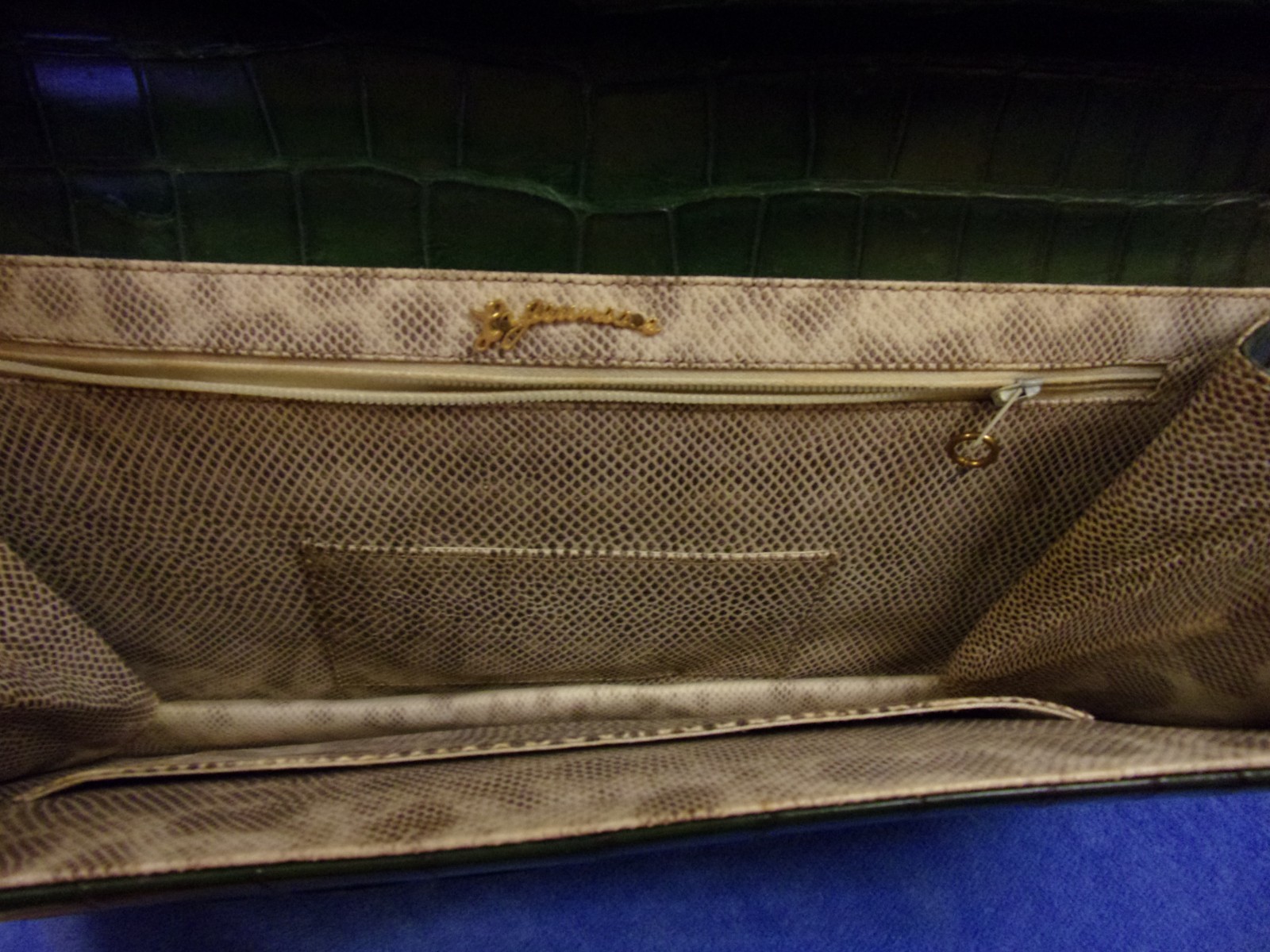 Vintage La Jeunesse Olive Alligator Skin Lucite Clasp Clutch RARE