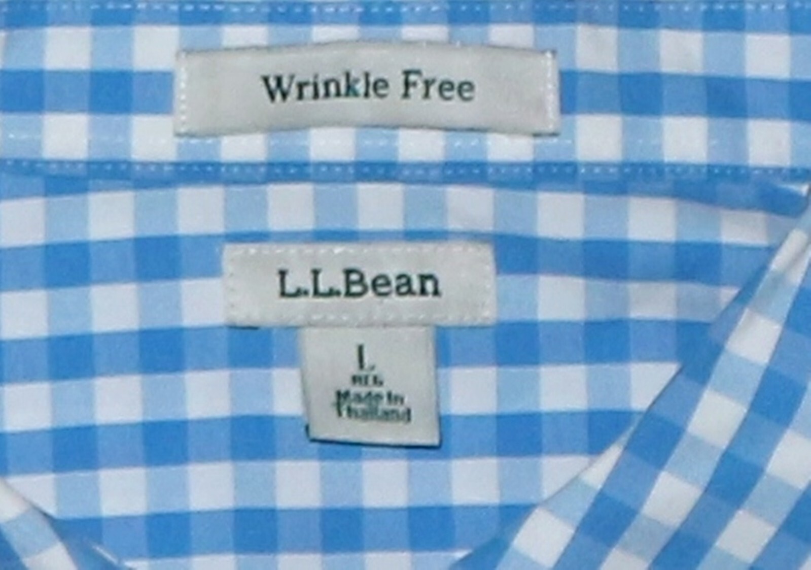 L.L. BEAN Blue Checked No Iron Blse 3/4 Slvs 46 In Chest 26.5 In Long Sz L EXC