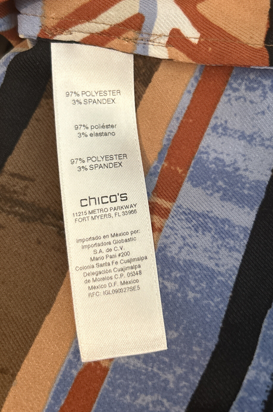 Chico’s Blouse Women’s Sz 1 Multicolor Top 97% Polyester Spandex Blend