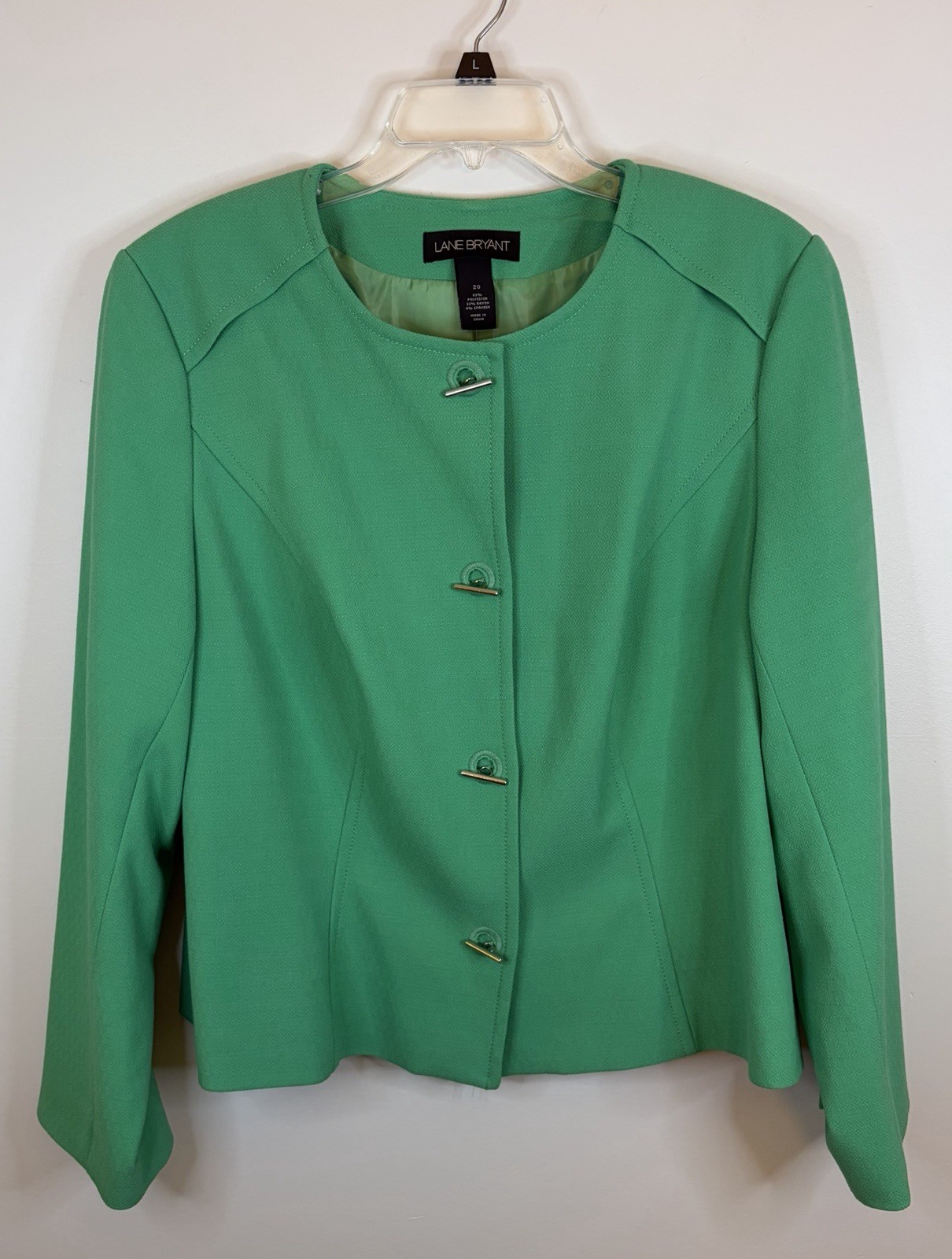 LANE BRYANT Green Toggle Blazer Women 20 Lined Collarless Textured Professional
