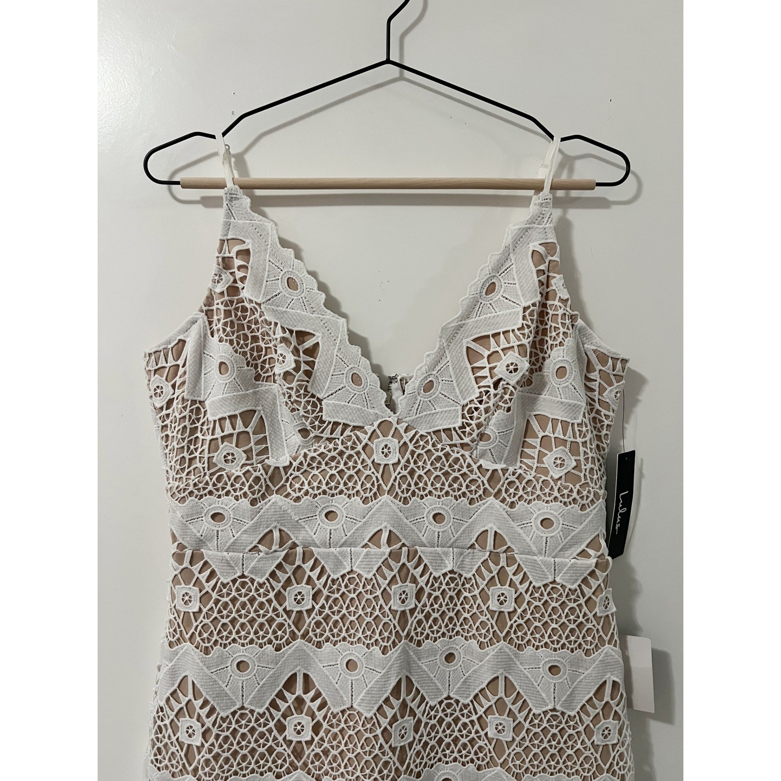 Lulus Remarkable White Lace Bodycon Dress Mini Nude Lining Adjustable Strap