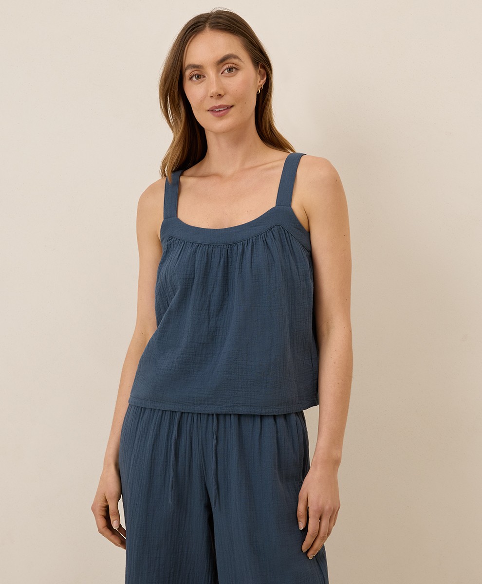 Pact Women’s Coastal Double Gauze Breezy Cami Large French Navy Top