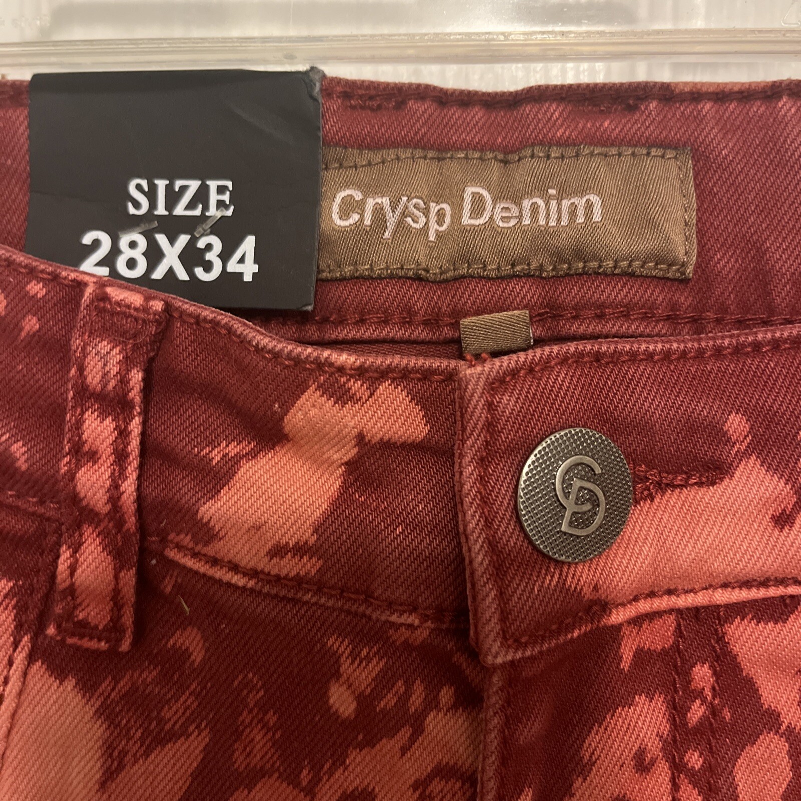 Crysp Denim Men’s Red Biker Jeans 28×34 Distressed Skinny Moto Acid Wash NWT