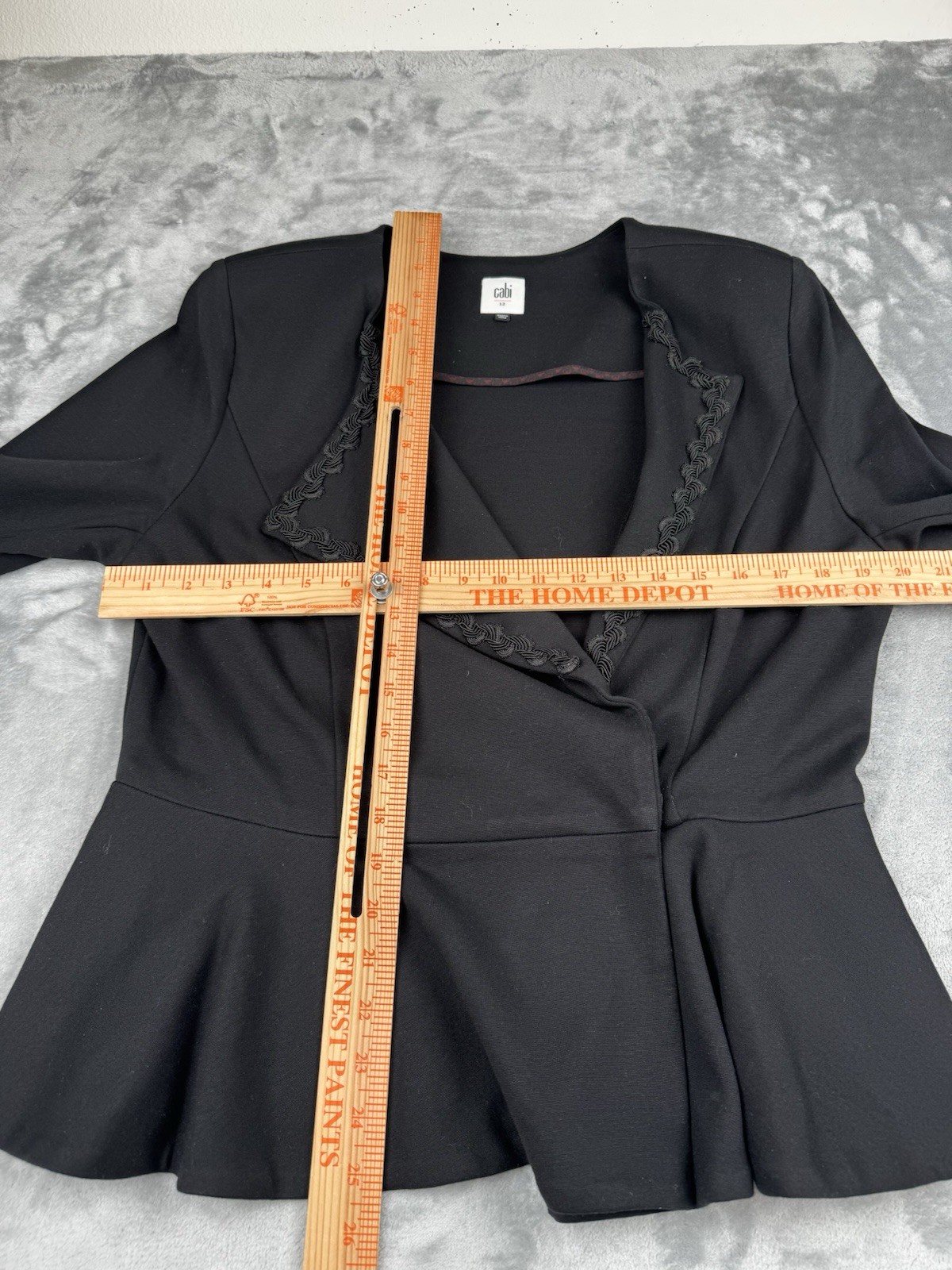 Cabi Agency Jacket Blazer 12 Black Stretch Knit Peplum Career Embellished Lapel