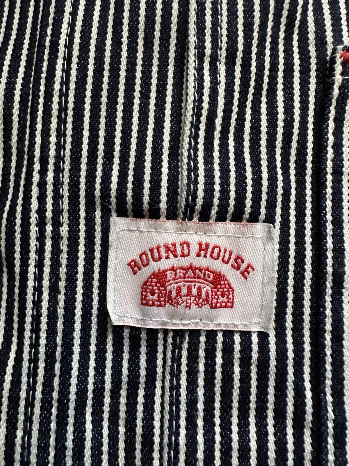 Round House Blue/White Stripe Cotton Denim Bib Overalls 36×34 Made in USA Lot 45