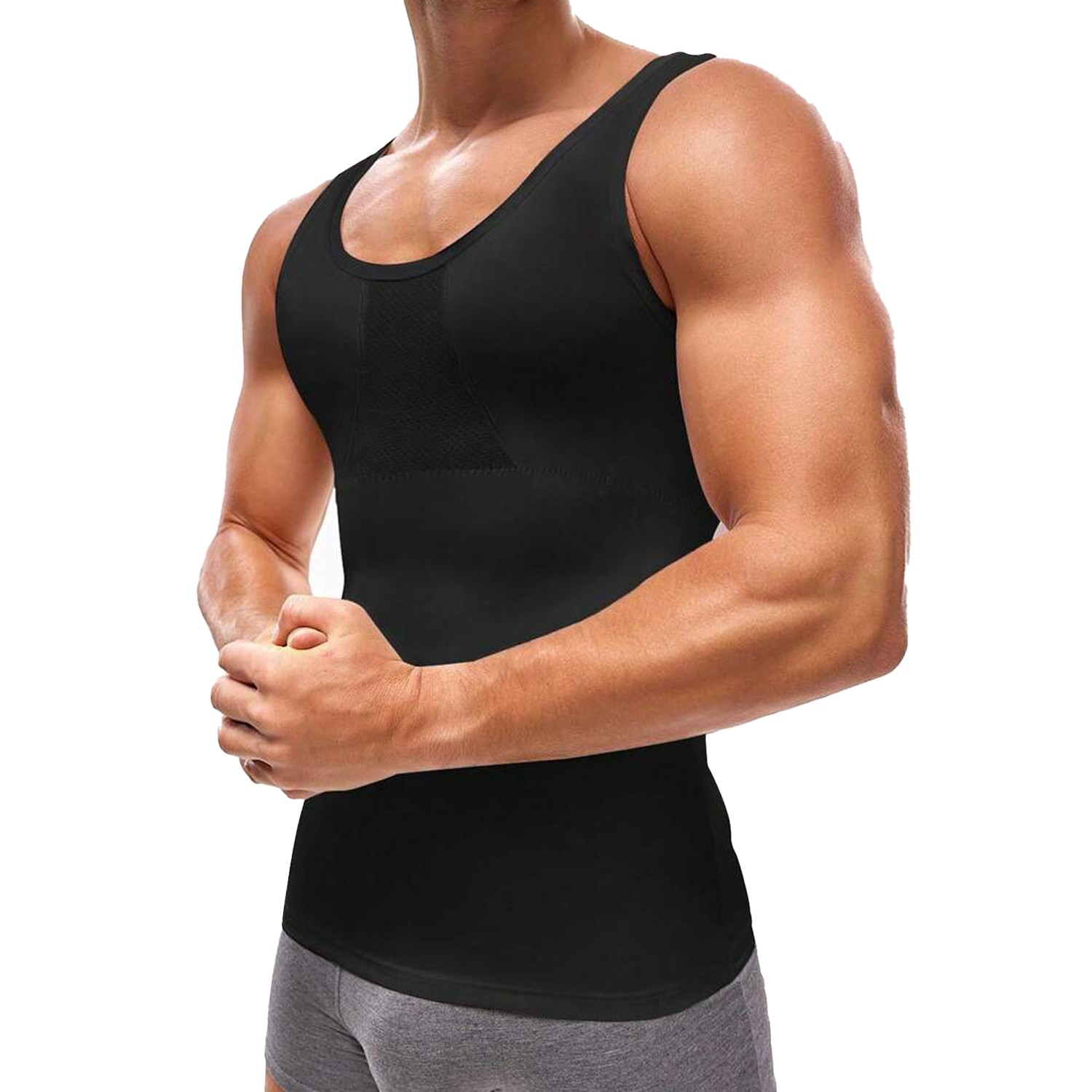 Men Compression T Shirt Sleeveless Body Shaper Base Layer Slimming Tank Top Vest