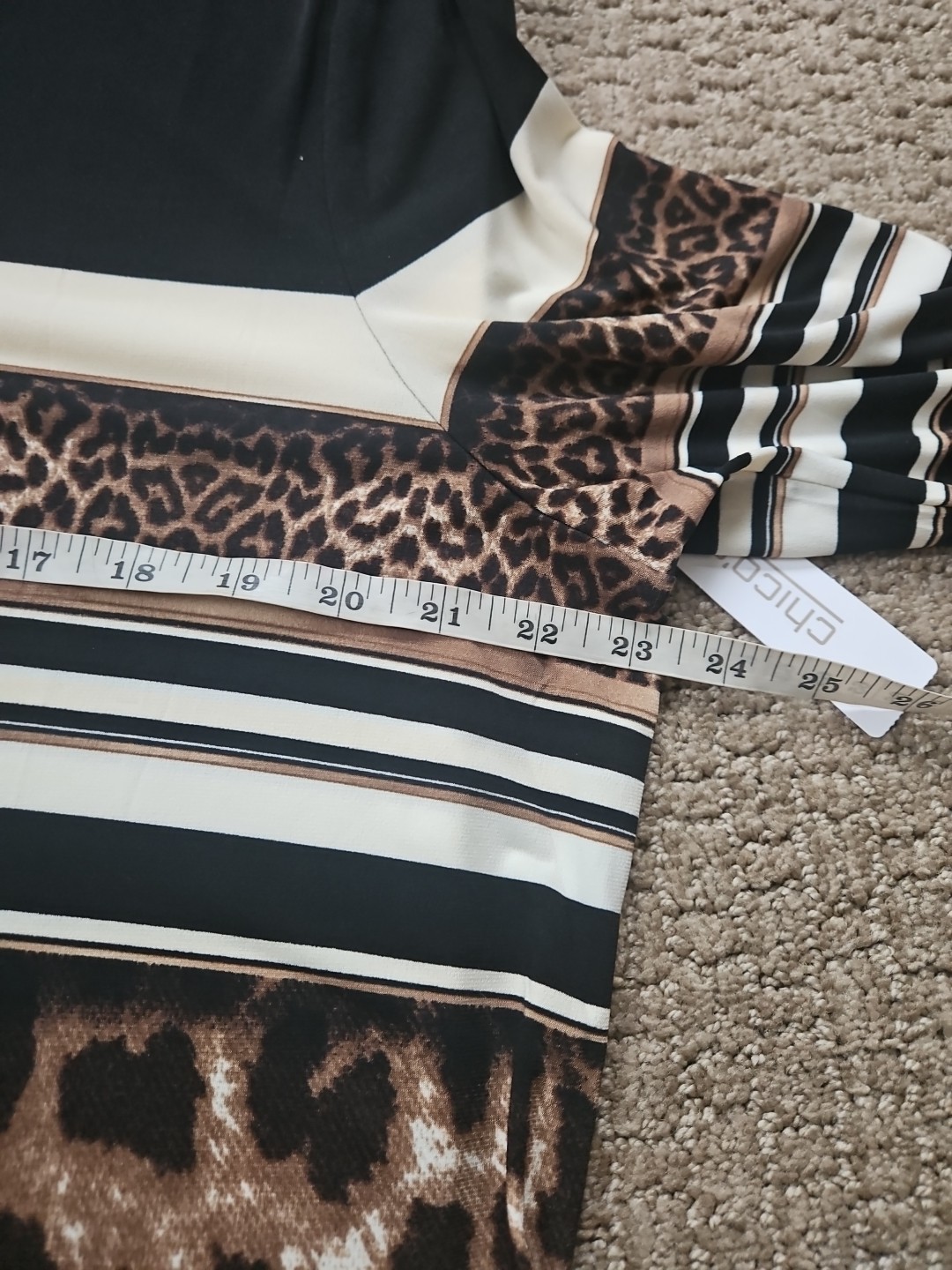 Chico’s Classic Leopard Stripe Lace Up Tunic 3/4 Sleeve Sz 3 16 XL NWT
