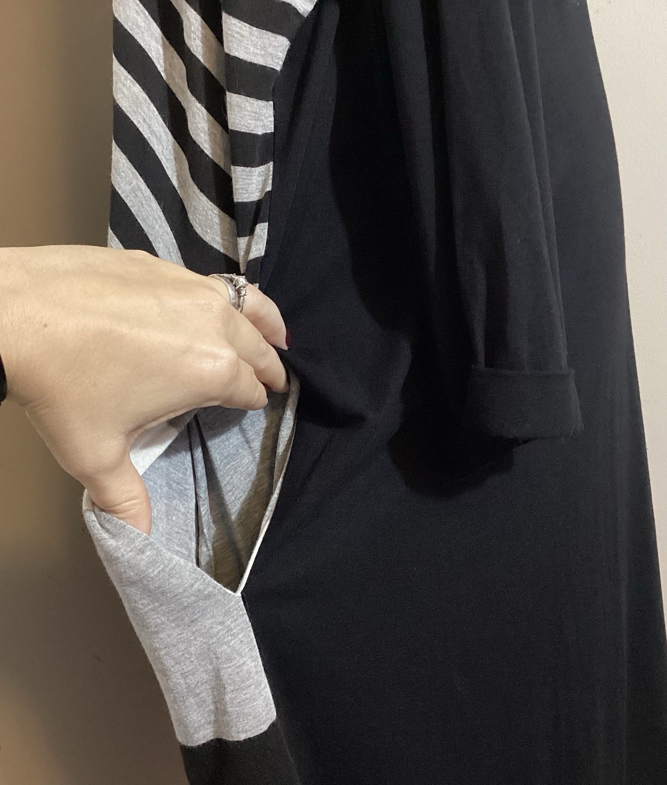 Alembika Contrast Stripe Midi Knit Dress M (12/14) Lagenlook Oversized Minimal