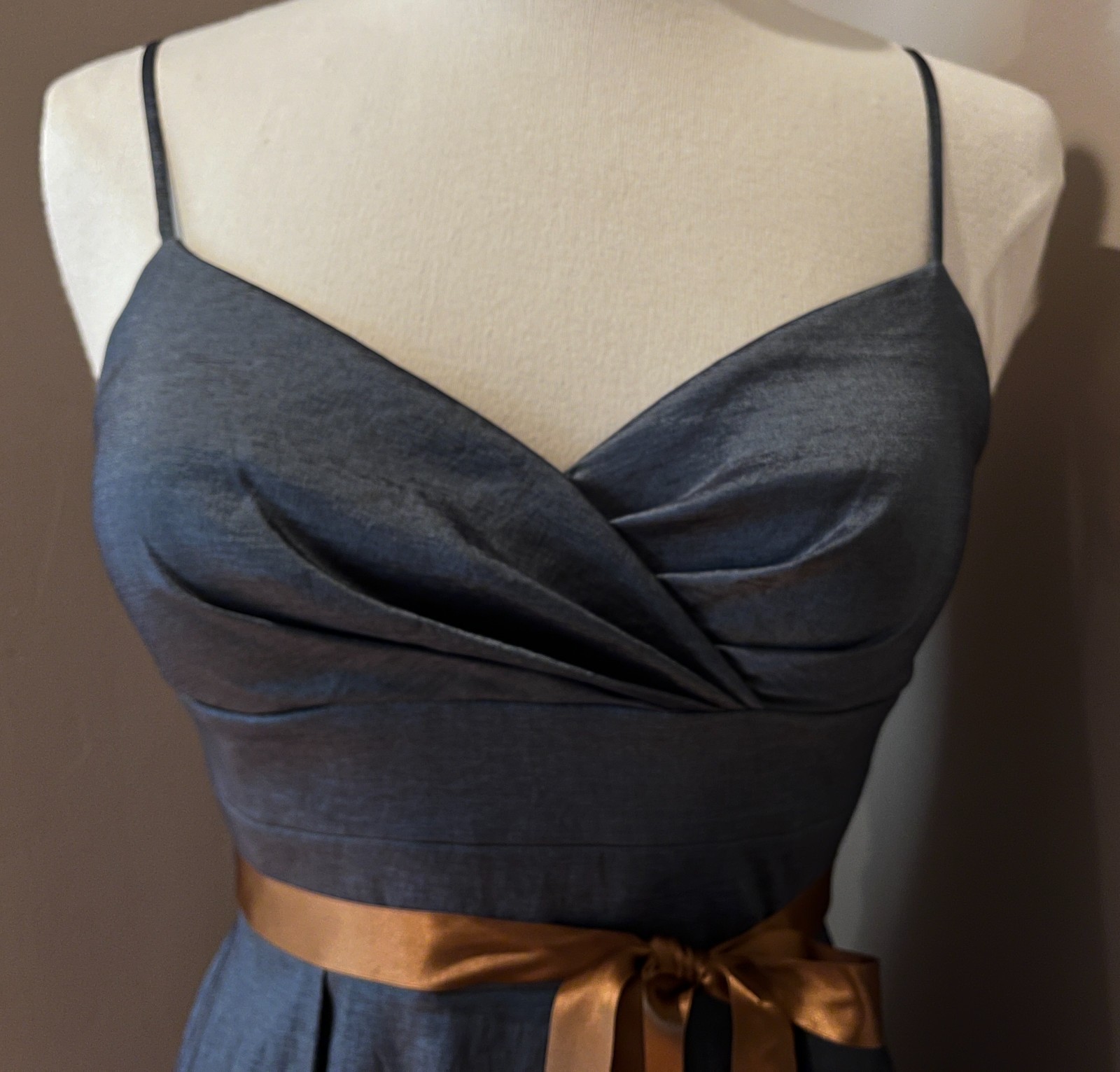 OC by Oleg Cassini-Blue w/ Sparkly Copper Embroidery-Cocktail Dress-Size 4.