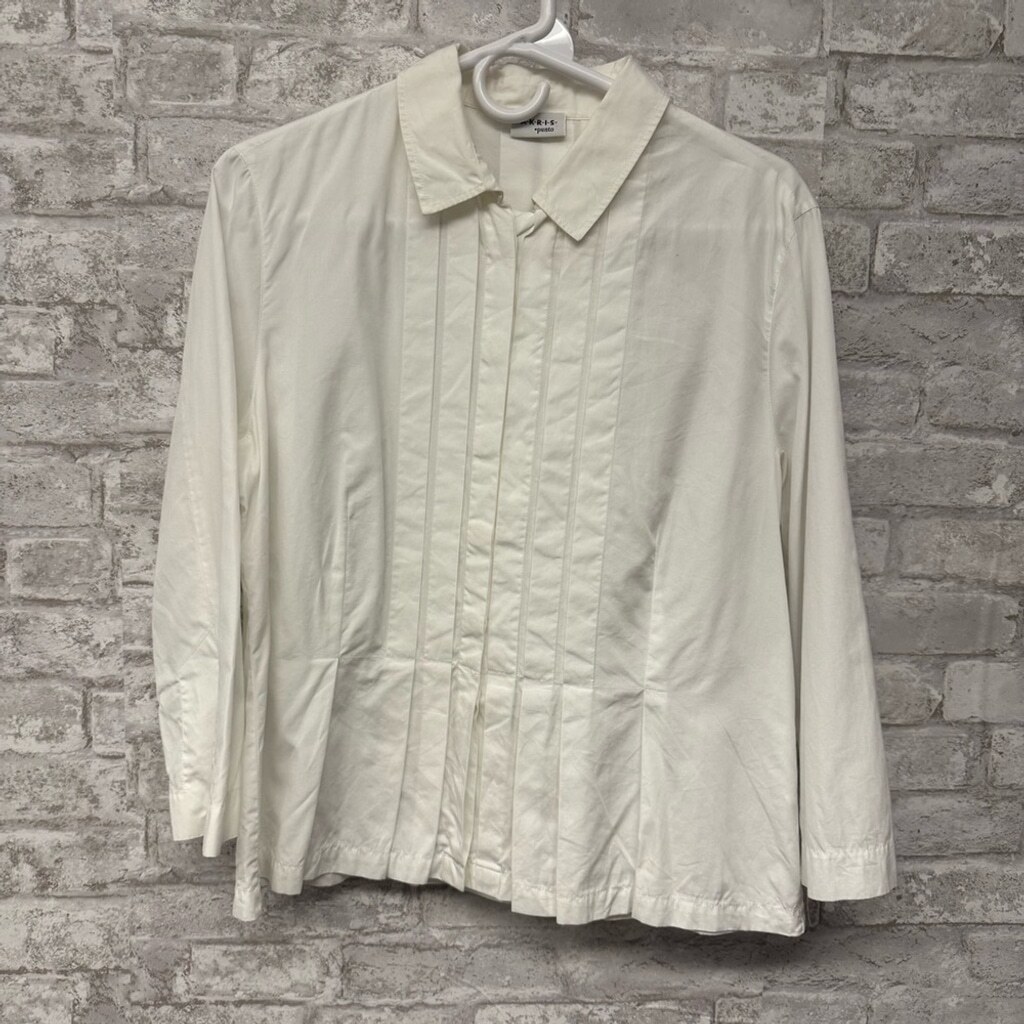 Akris Punto Button Up Pleated Blouse White Women’s Size 12 100% Baumwolle Cotton