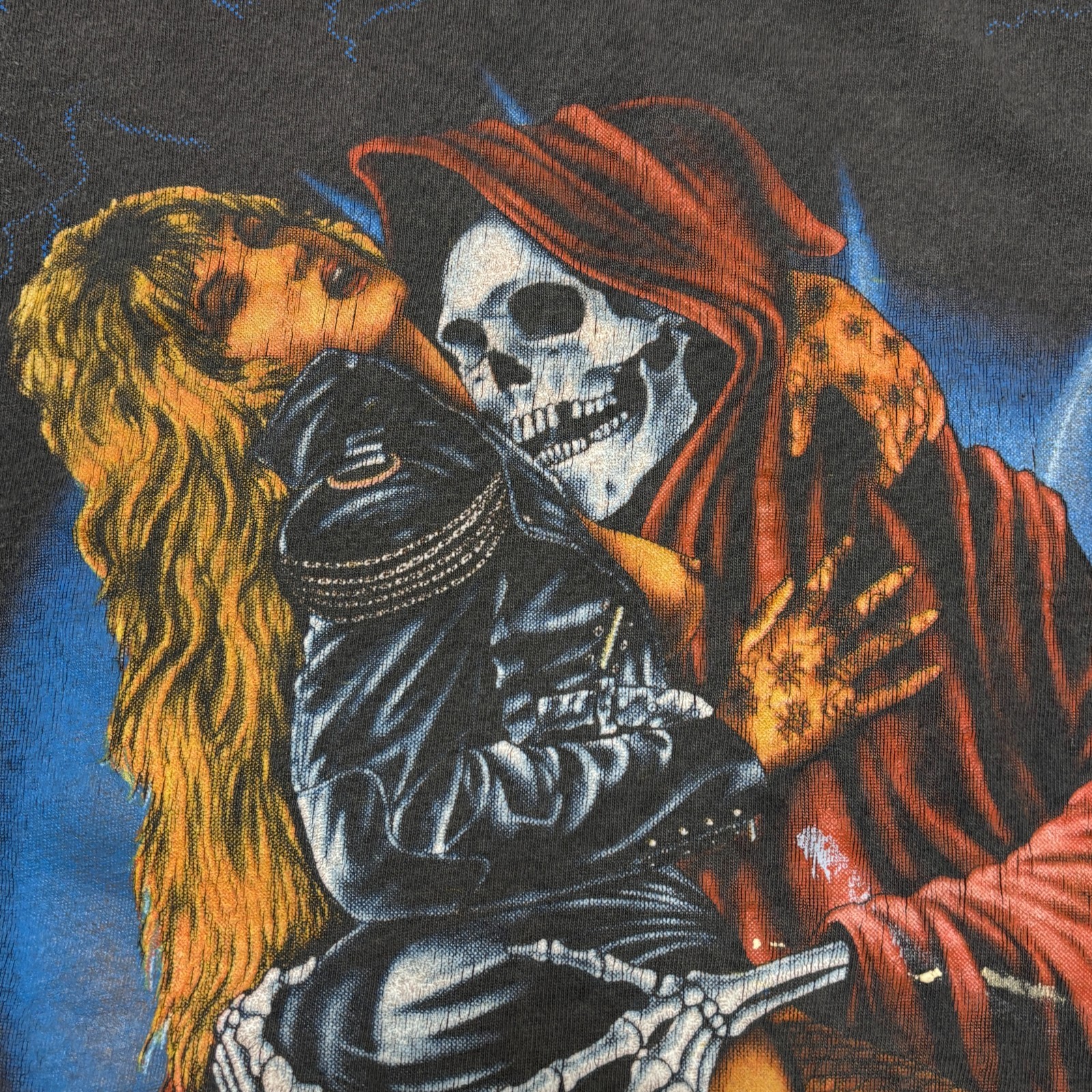 Vintage 3d Emblem Shirt XL Black 90s Single Stitch Reaper All Over Print Harley