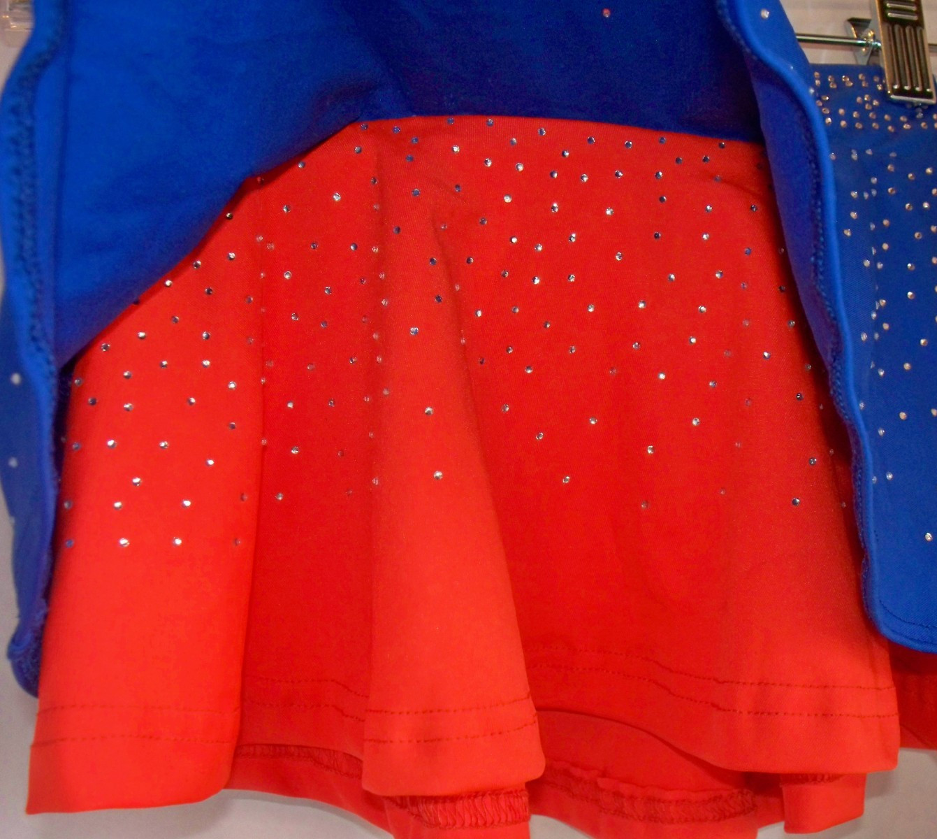 Athletic Cheer Rhinestone Flouncy Skirt Blue & Orange 2 Tier Sizes S-5XL