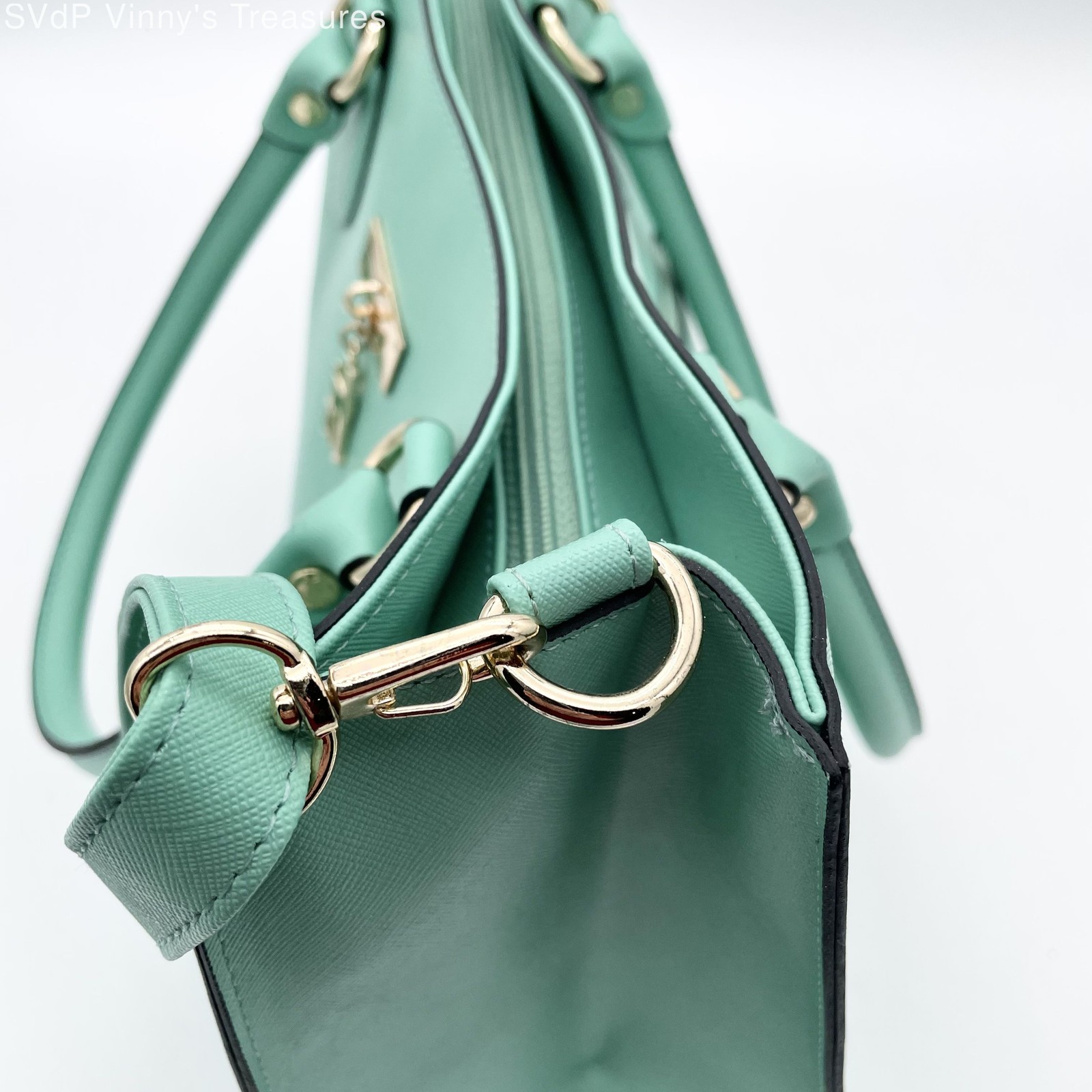 Pelle Borsa 100% Vegan Leather Teal Large Top Handle Tote Purse Gold Deer Charm