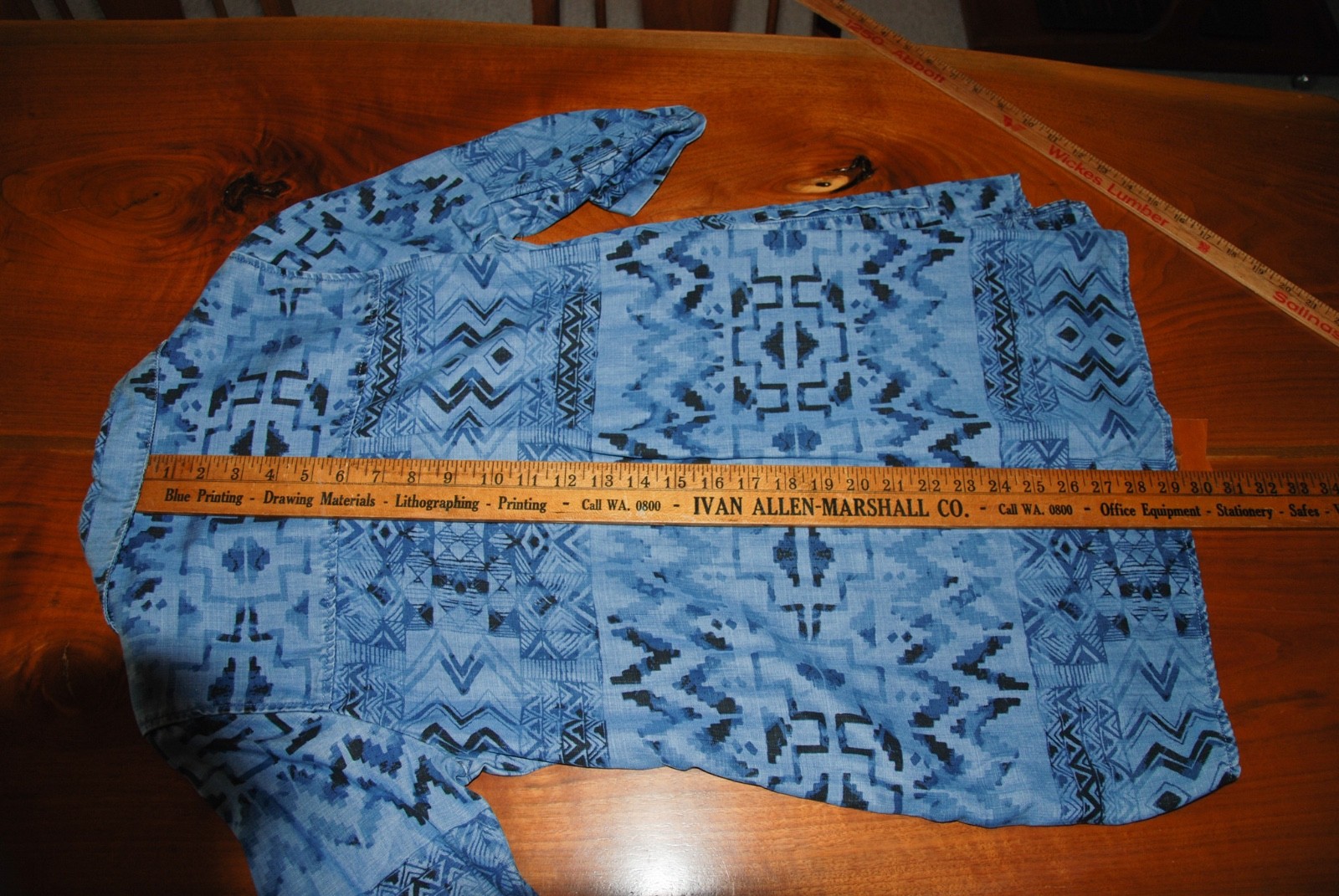 Soft Surroundings Small Fit Blue Aztec Southwestern Tunic Top Roll Tab Sleeve