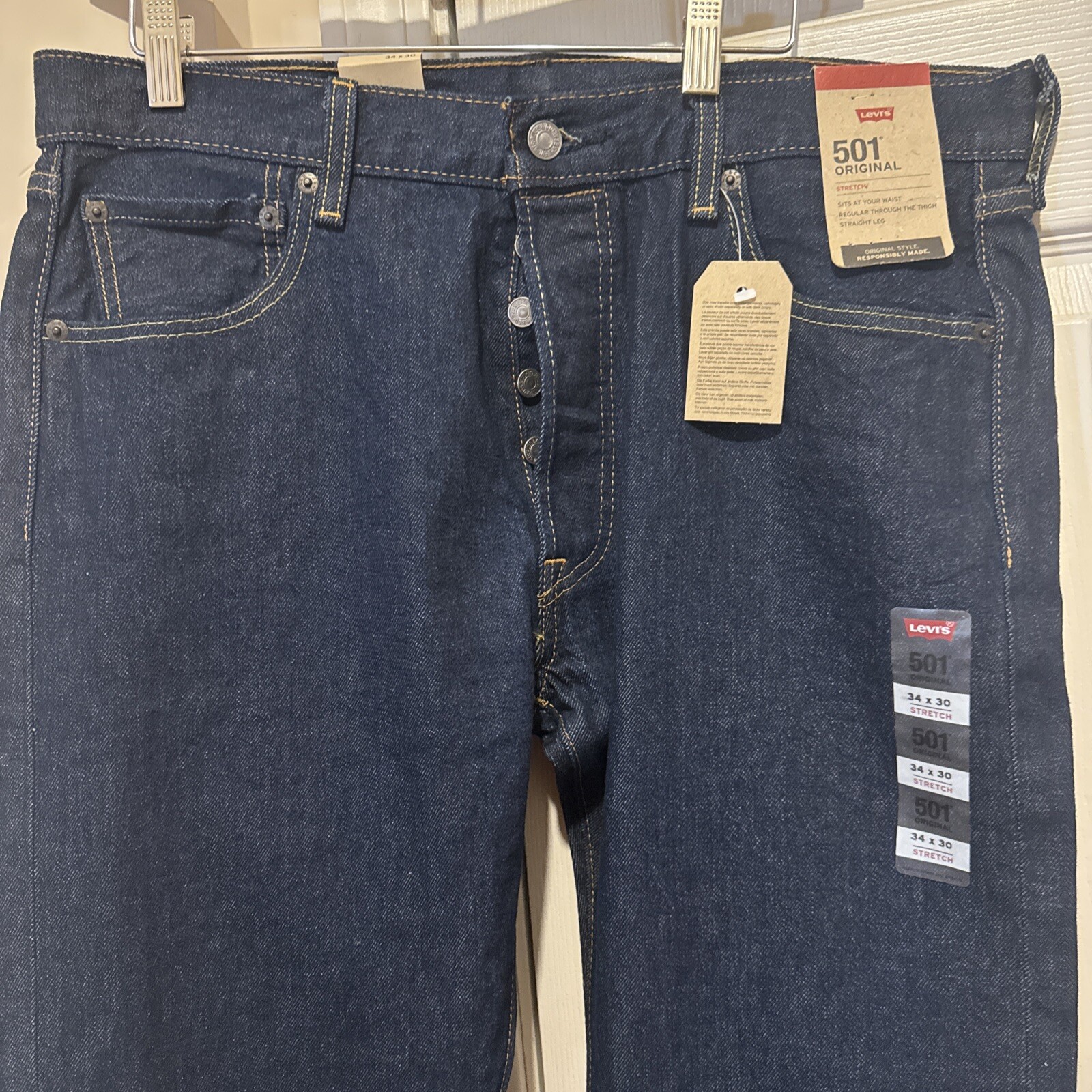 Levis Mens 501 Original Fit Denim Jeans Straight Leg Button Fly 100% cot Stretch