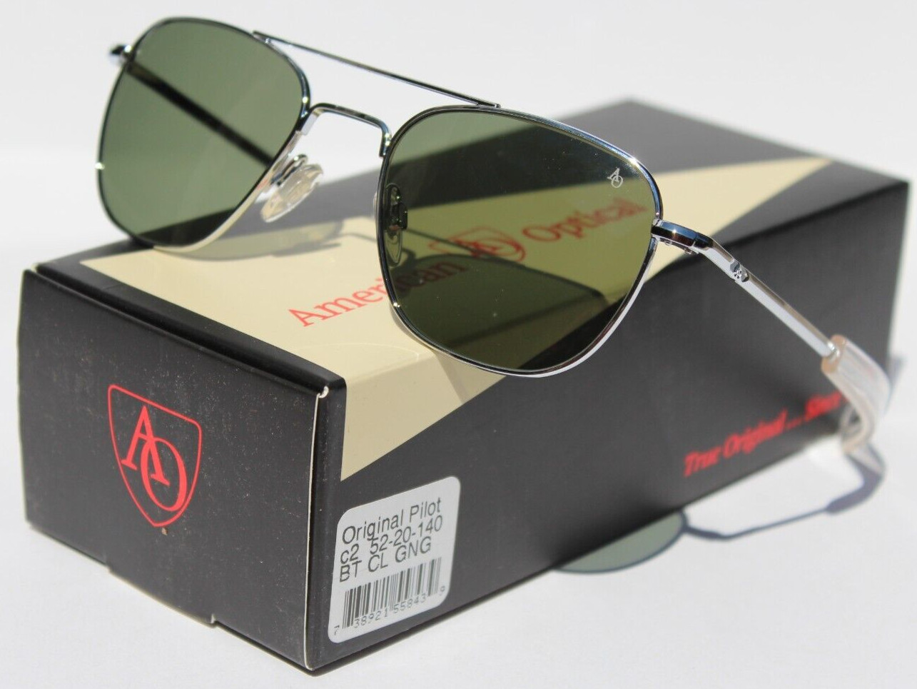 AMERICAN OPTICAL Original Pilot Sunglasses Silver/Calobar Green GLASS 52 GNG NEW