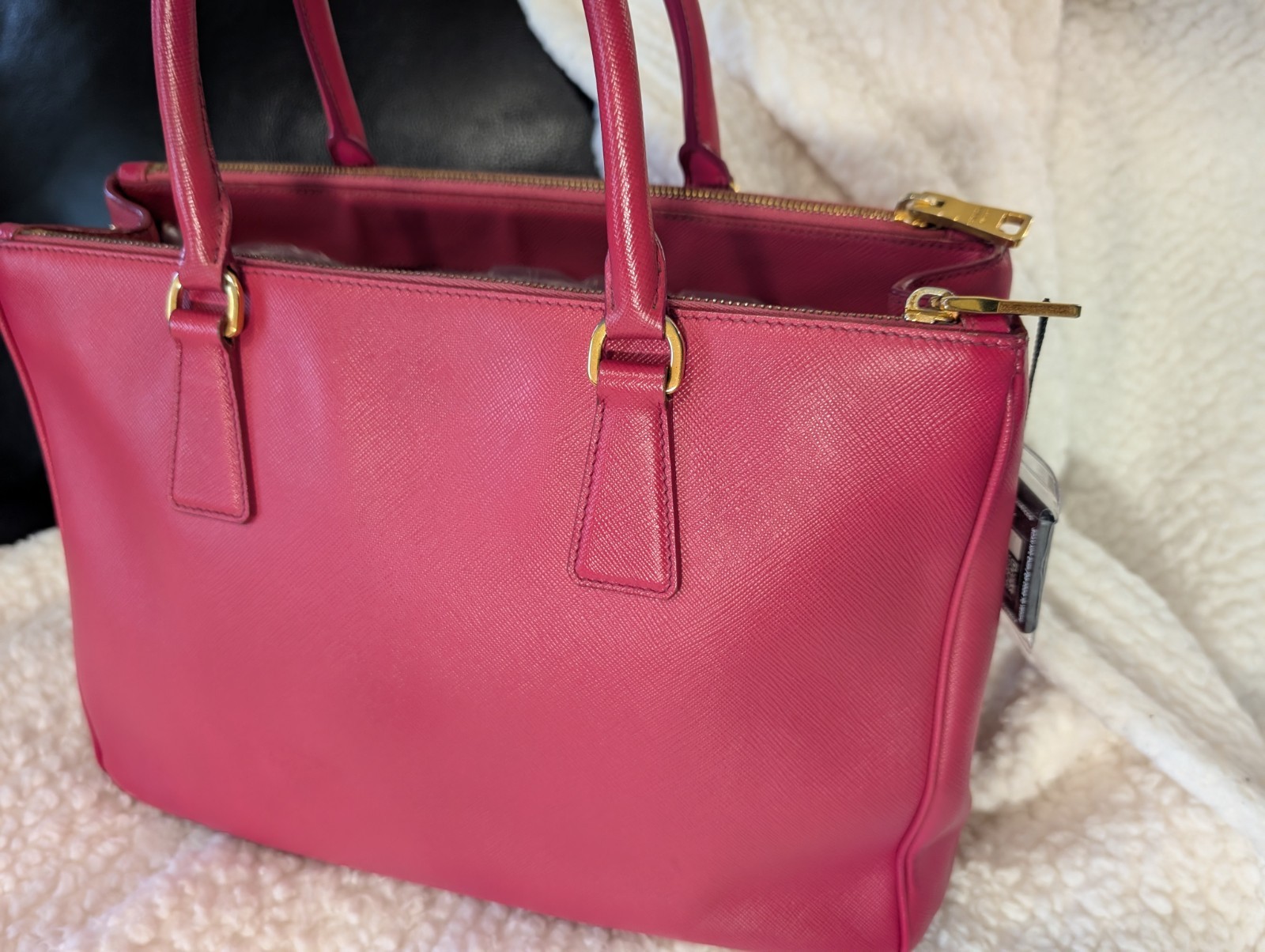 PRADA Pink Top Handle Satchel Gold Hardware Logo Key Holder Bottom Studs