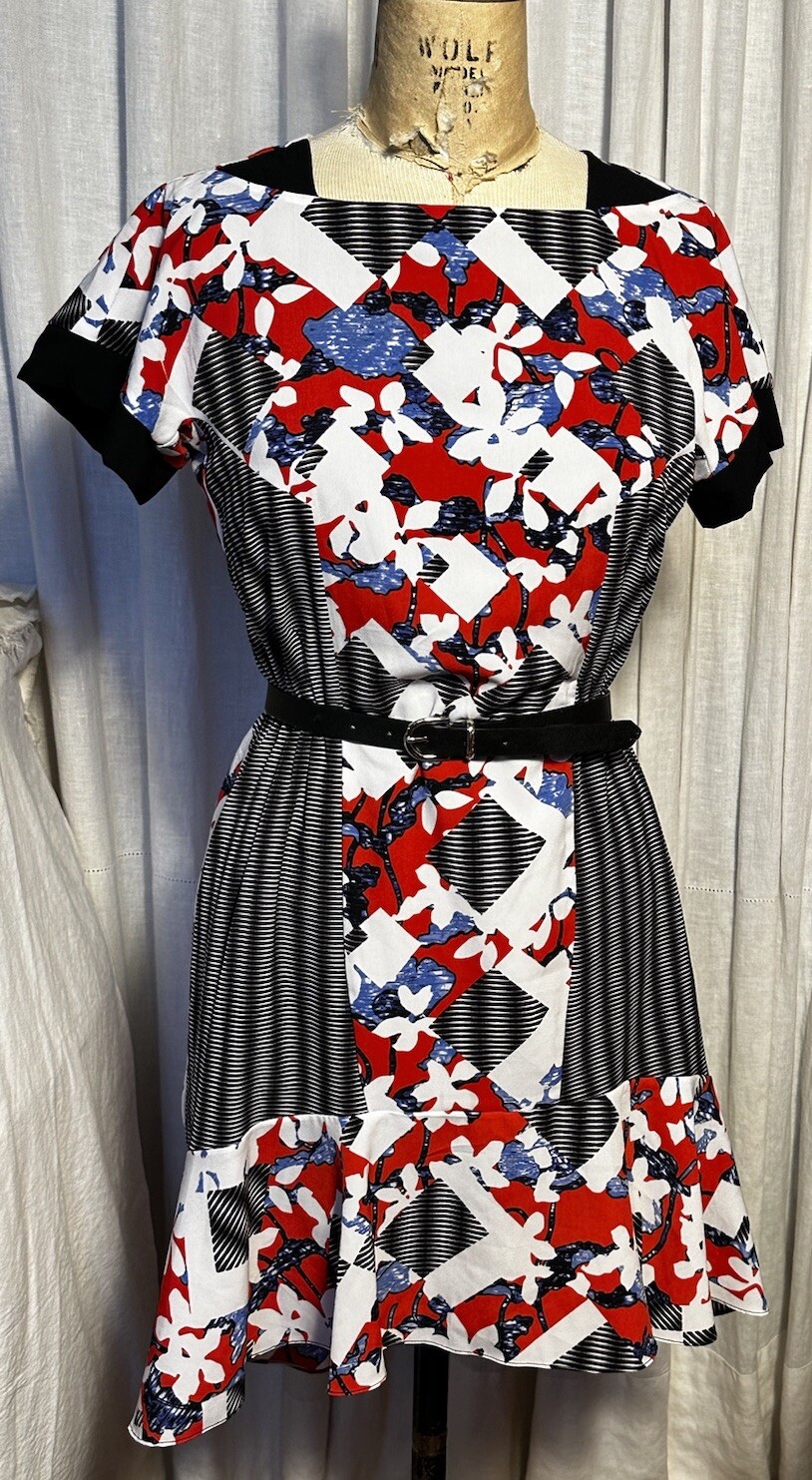 Peter Pilotto Womens Abstract Floral Stripe S Sleeve Knee L Dress Sz 6 used