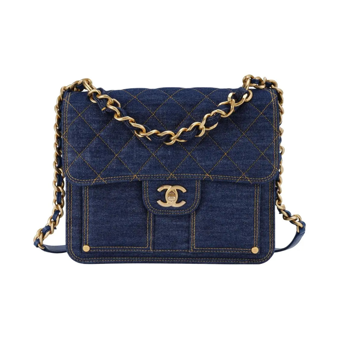 CHANEL Gold Buckle Leather Chain Flip Backpack Unisex 9.8×2.3×8.6 in