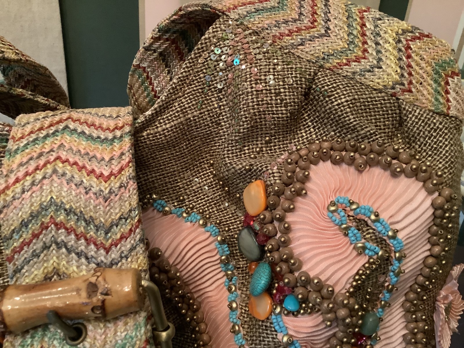 Mary Frances handbag. Unique with stones, beads and large buckle snap closure.