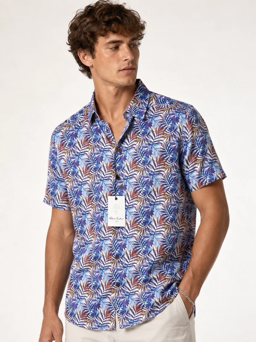 Robert Graham Teigen Linen Blend Short Sleeve Shirt Sz Small NWT Resort Wear