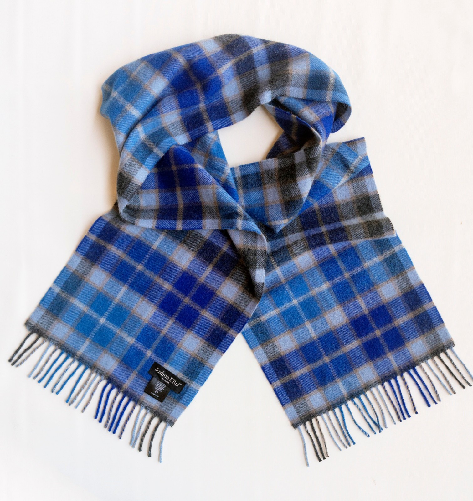 NP €167 Joshua Ellis 100% cashmere scarf, m.i. UK! checked, plaid, wool scarf