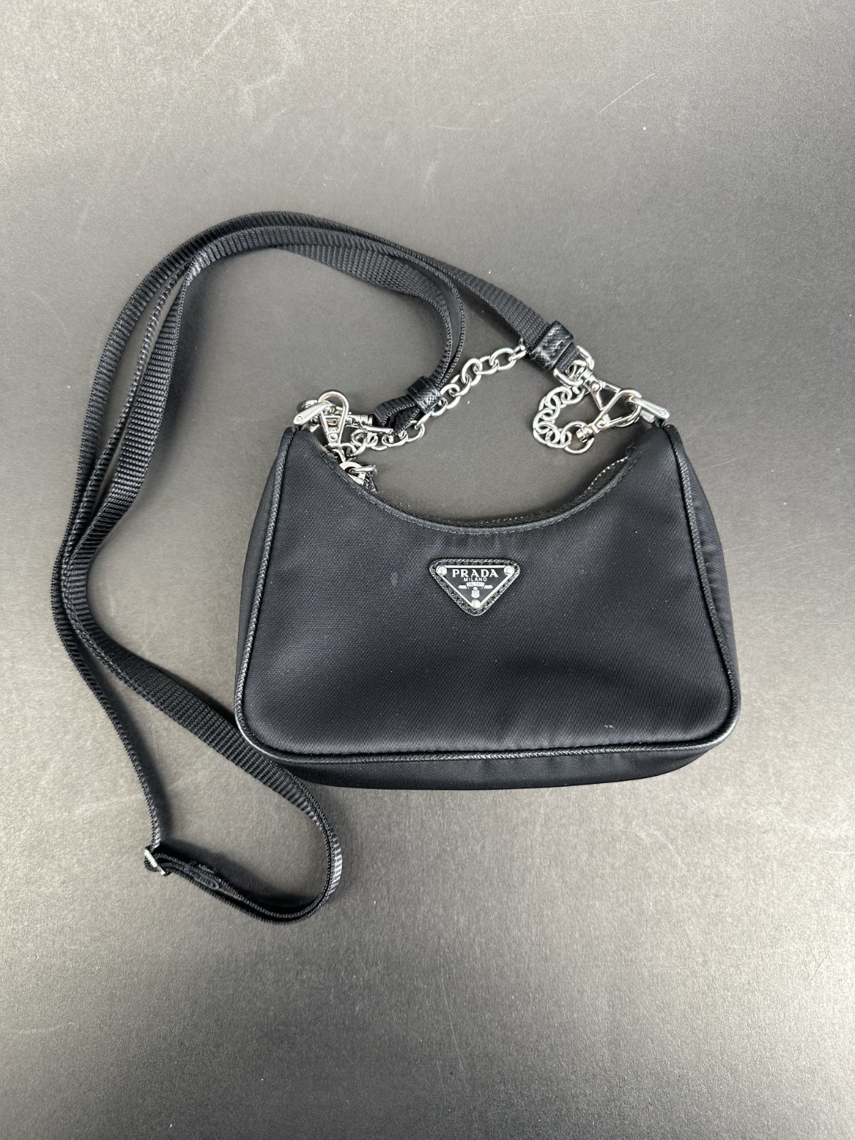 Prada Re-Edition 2005 Re-Nylon Shoulder Bag Black with Chain Strap